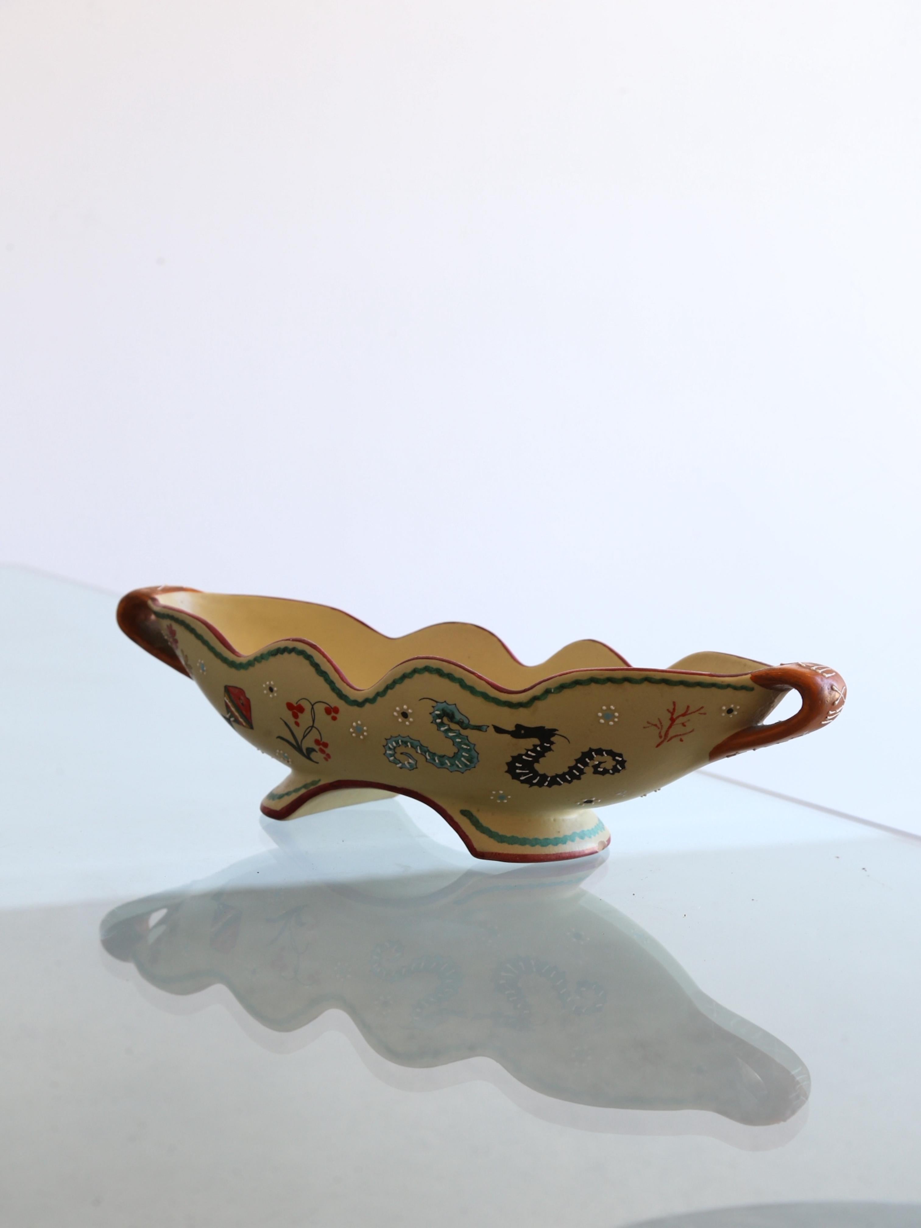 Italian Centrepiece Bowl Ceramic with Art Work by Volpi Deruta, 1960s In Good Condition In Byron Bay, NSW