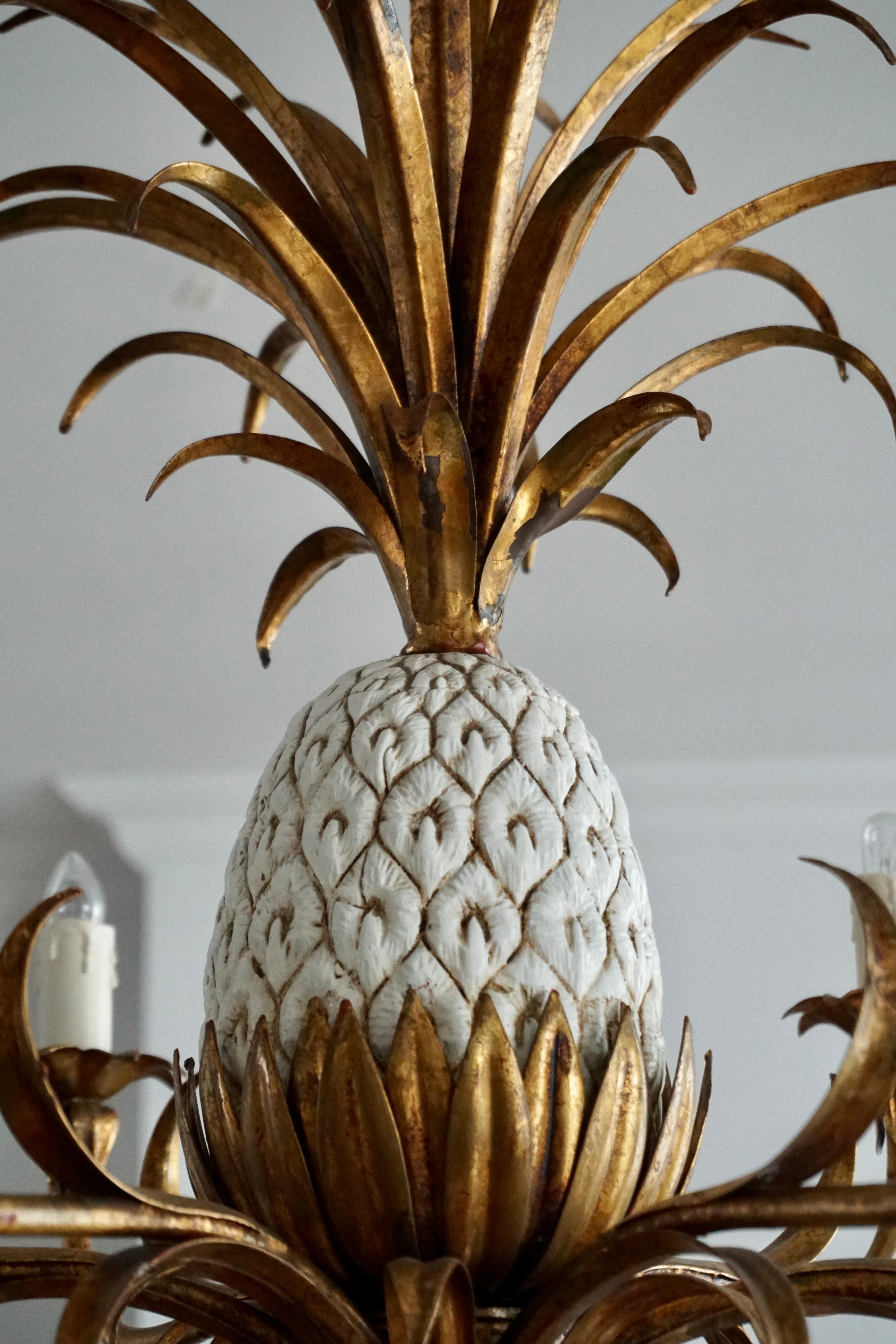 Italian Ceramic and Brass Pineapple Chandelier, circa 1970s For Sale 2