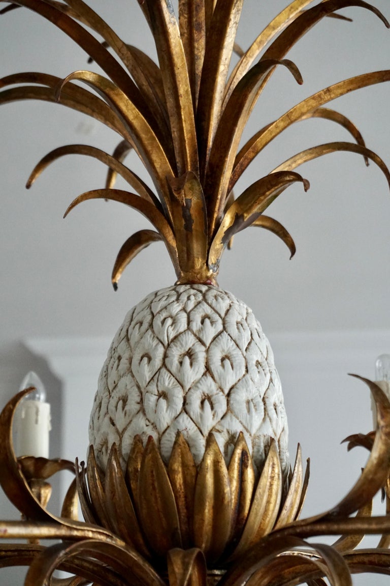 Italian Ceramic and Brass Pineapple Chandelier, circa 1970s For
