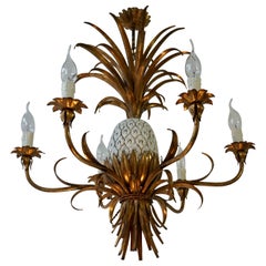 Italian Ceramic and Brass Pineapple Chandelier, circa 1970s