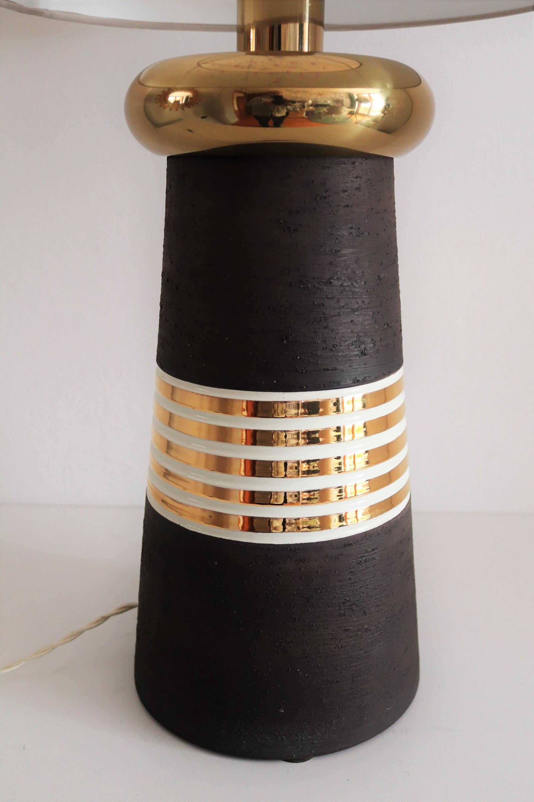 Italian Mid Century Ceramic and Brass Table Lamp by Aldo Londi for Bitossi, 1960 1