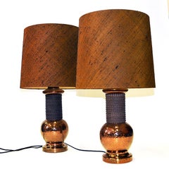 Italian Ceramic and Copper Pair Tablelamps by Bergboms Sweden for Bitossi 1960s