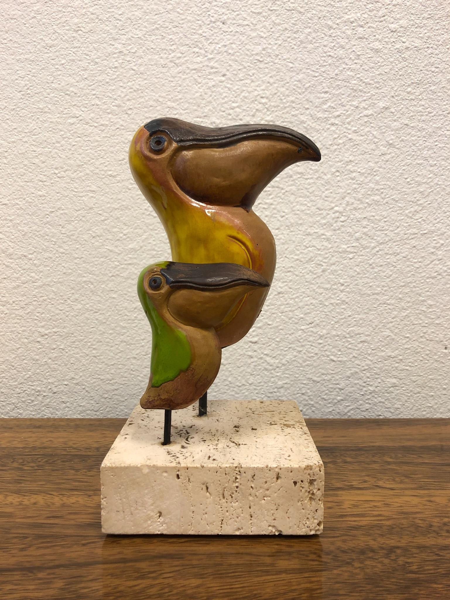 Italian Ceramic and Travertine Pelicans by Gil Etruschi for Raymor 1