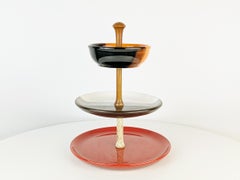 Italian ceramic and wood 1960s fruit bowl for aperitifs and sweets.