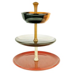 Italian ceramic and wood 1960s fruit bowl for aperitifs and sweets.