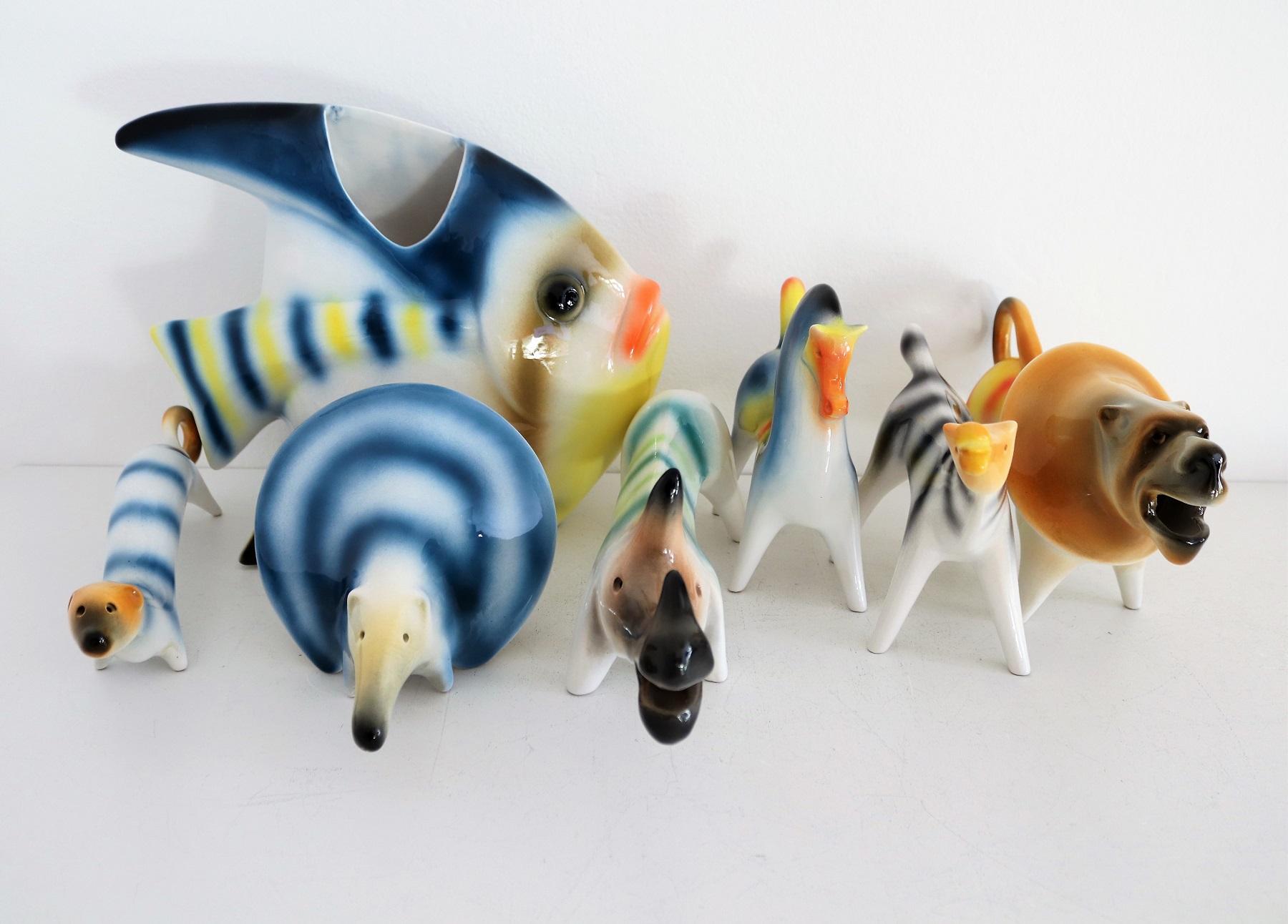 Glazed Italian Ceramic Animal Collector Selection by Roberto Rigon, 1970s