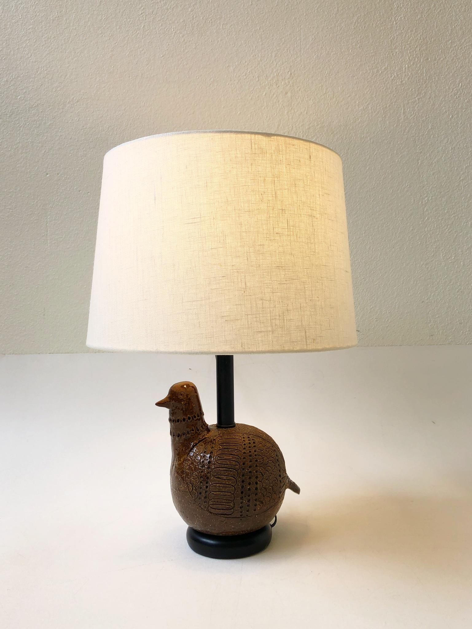Brass Italian Ceramic Bird Table Lamp by Bitossi