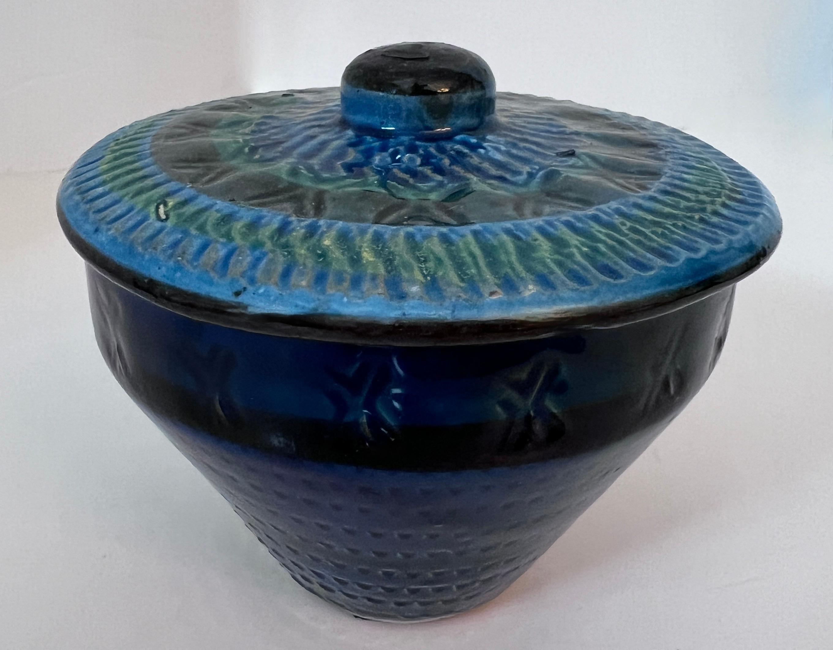Glazed Italian Ceramic Bitossi Lidded Jar or Bowl For Sale