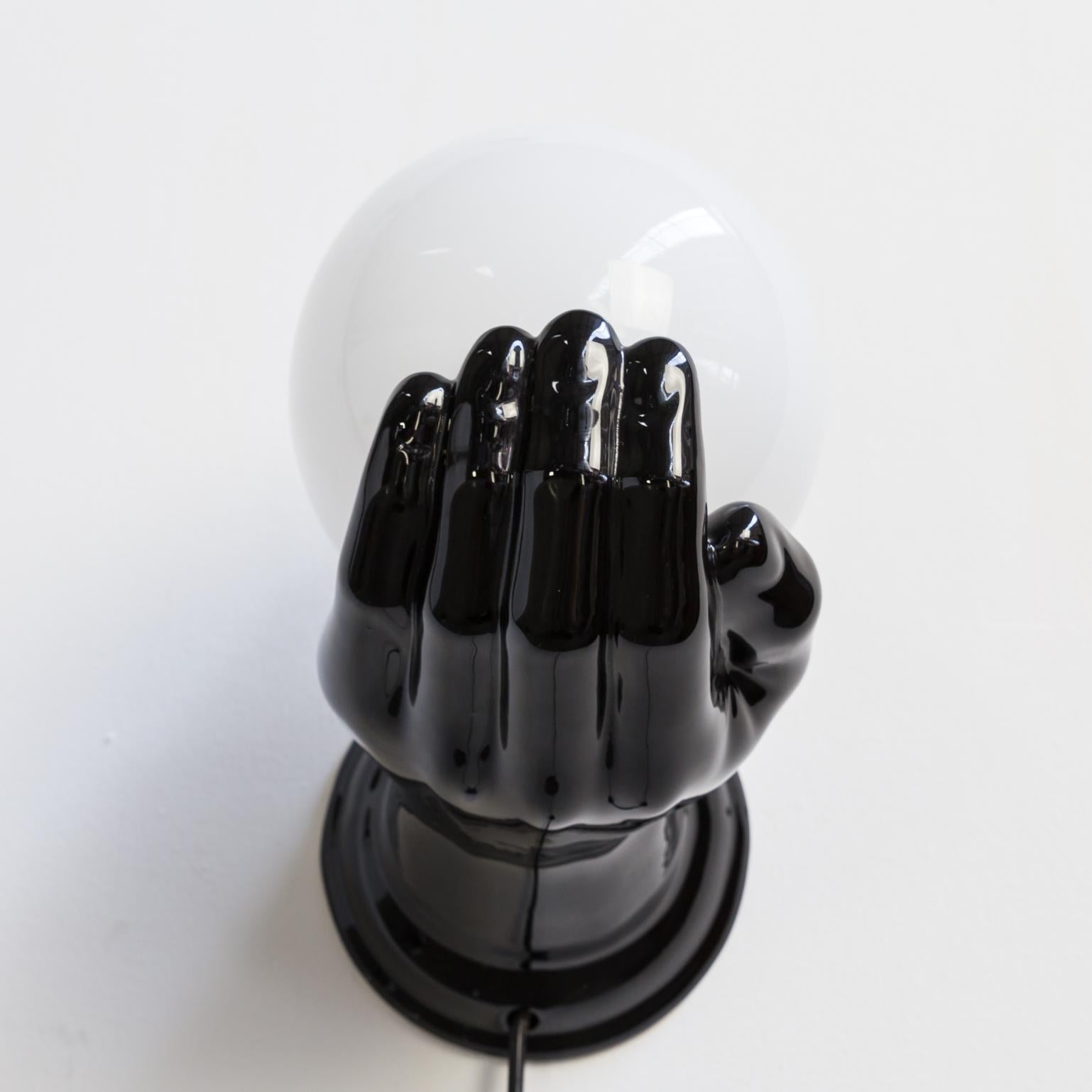 Italian Ceramic Black Hand Wall Sconce in the Style of Fornasetti 3