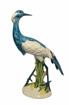 Italian Ceramic Blue Crane Sculpture