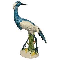 Italian Ceramic Blue Crane Sculpture