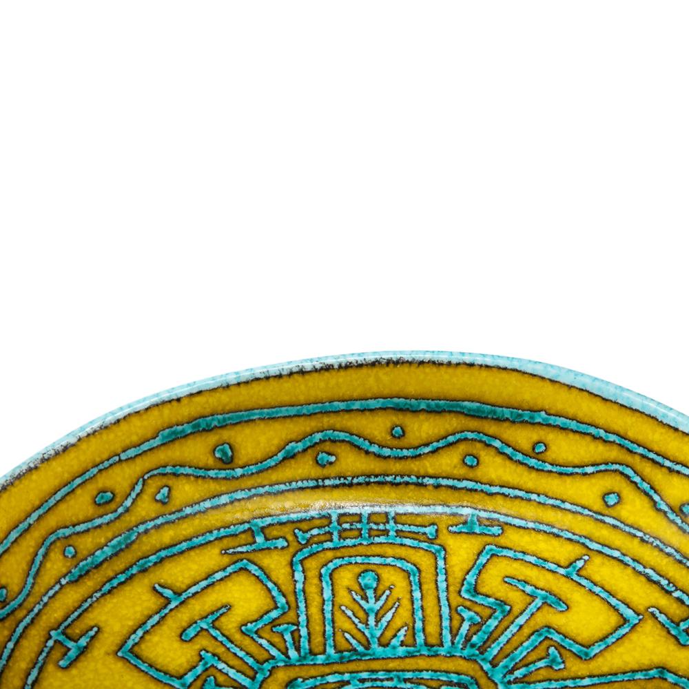 Bol en céramique italienne abstrait, jaune, bleu, blanc, tribal, signé en vente 2