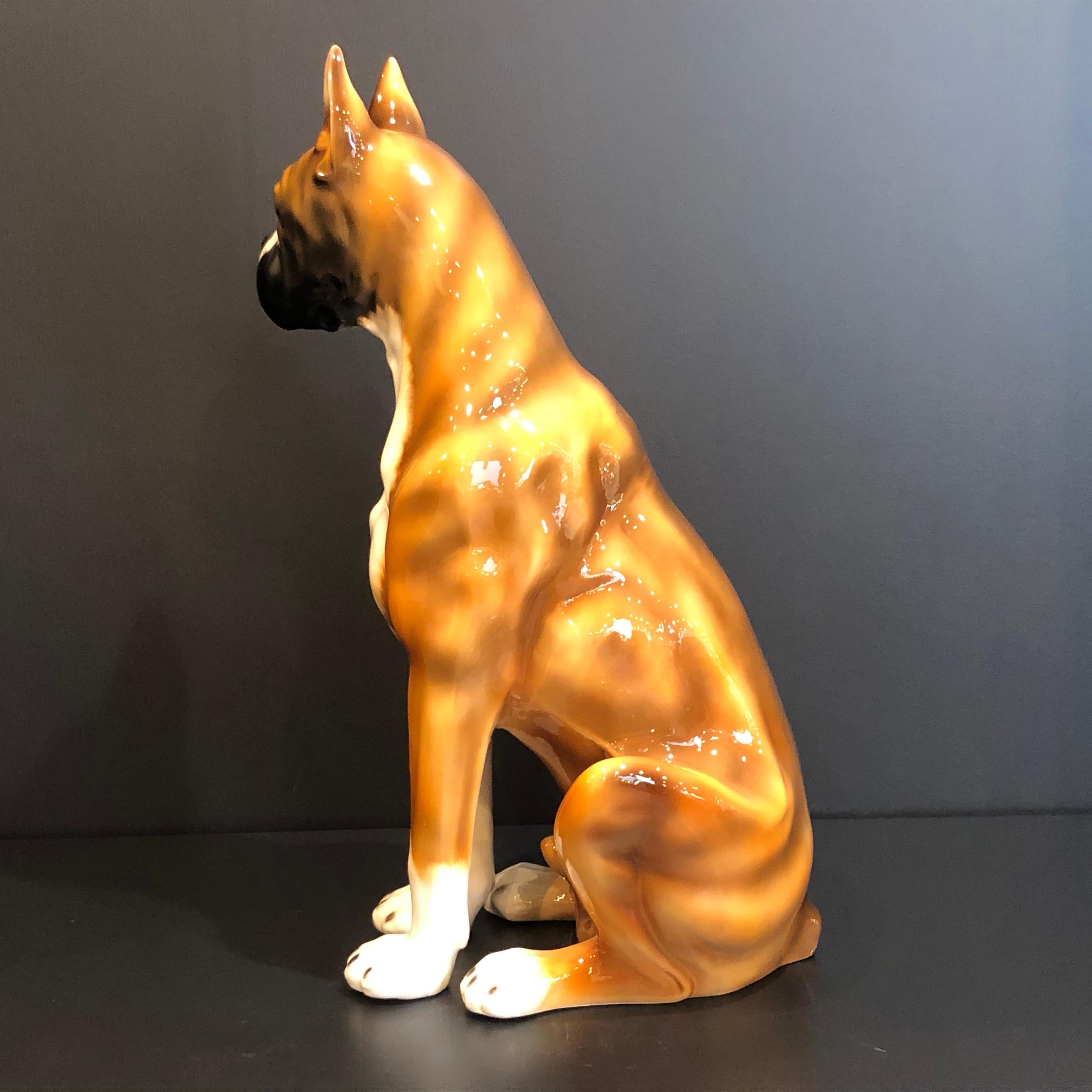 Italian Ceramic Boxer, Italy 1970s In Good Condition For Sale In Herzele, BE