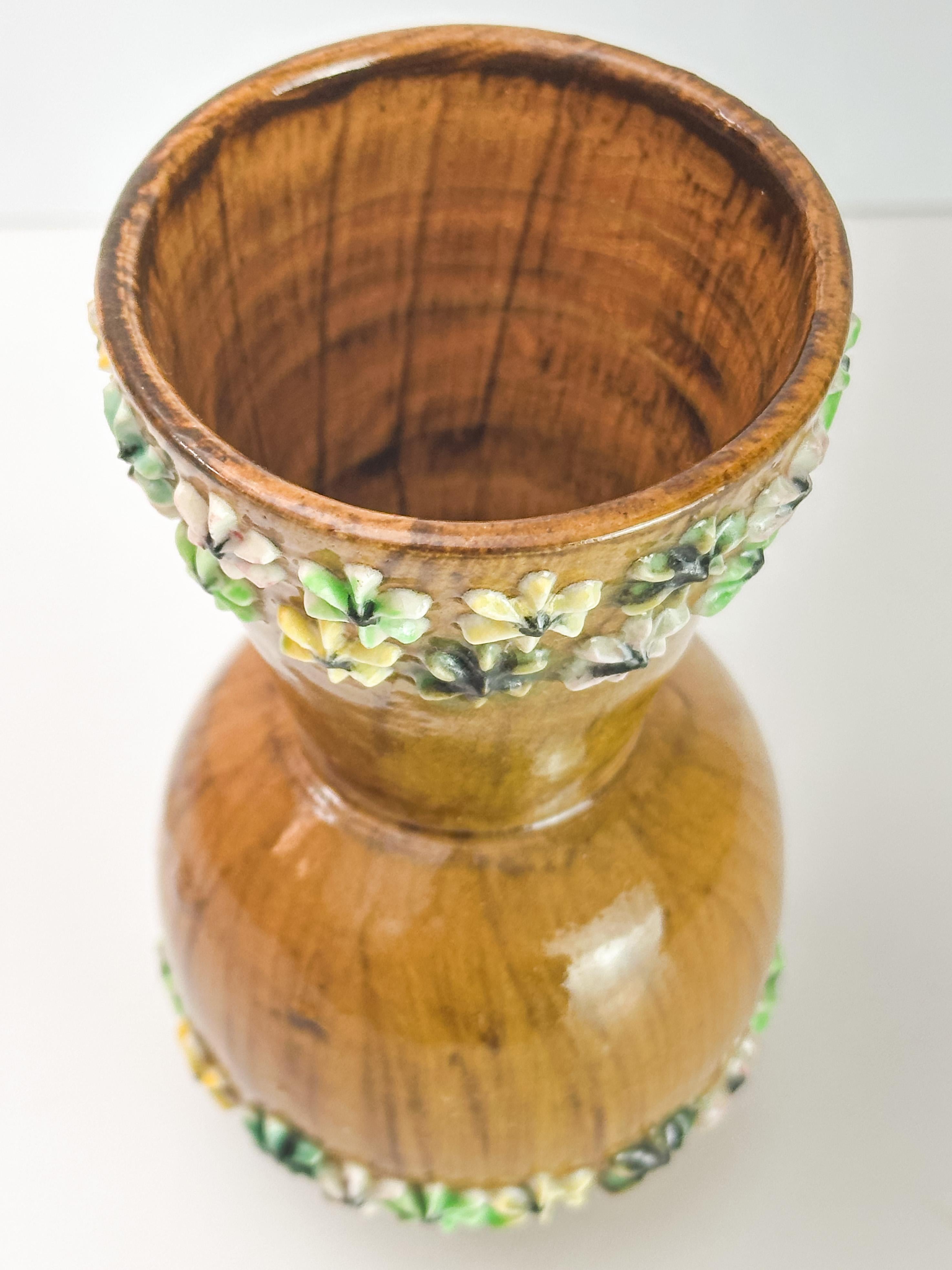Jarrón italiano para capullos de cerámica con esmalte de imitación de bois, de Fratelli Fanciullacci c.1960 Moderno de mediados de siglo en venta
