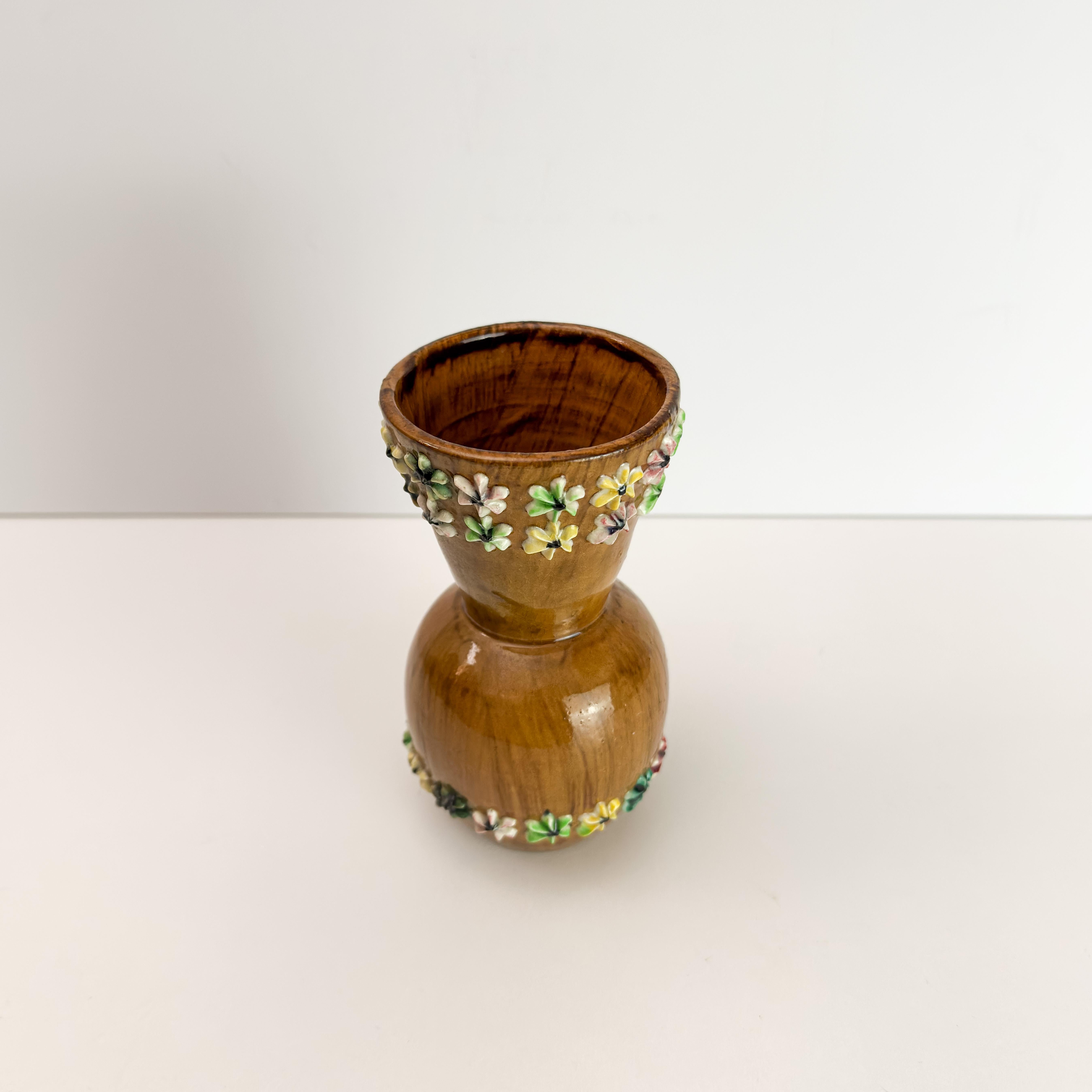 Jarrón italiano para capullos de cerámica con esmalte de imitación de bois, de Fratelli Fanciullacci c.1960 Al fuego en venta