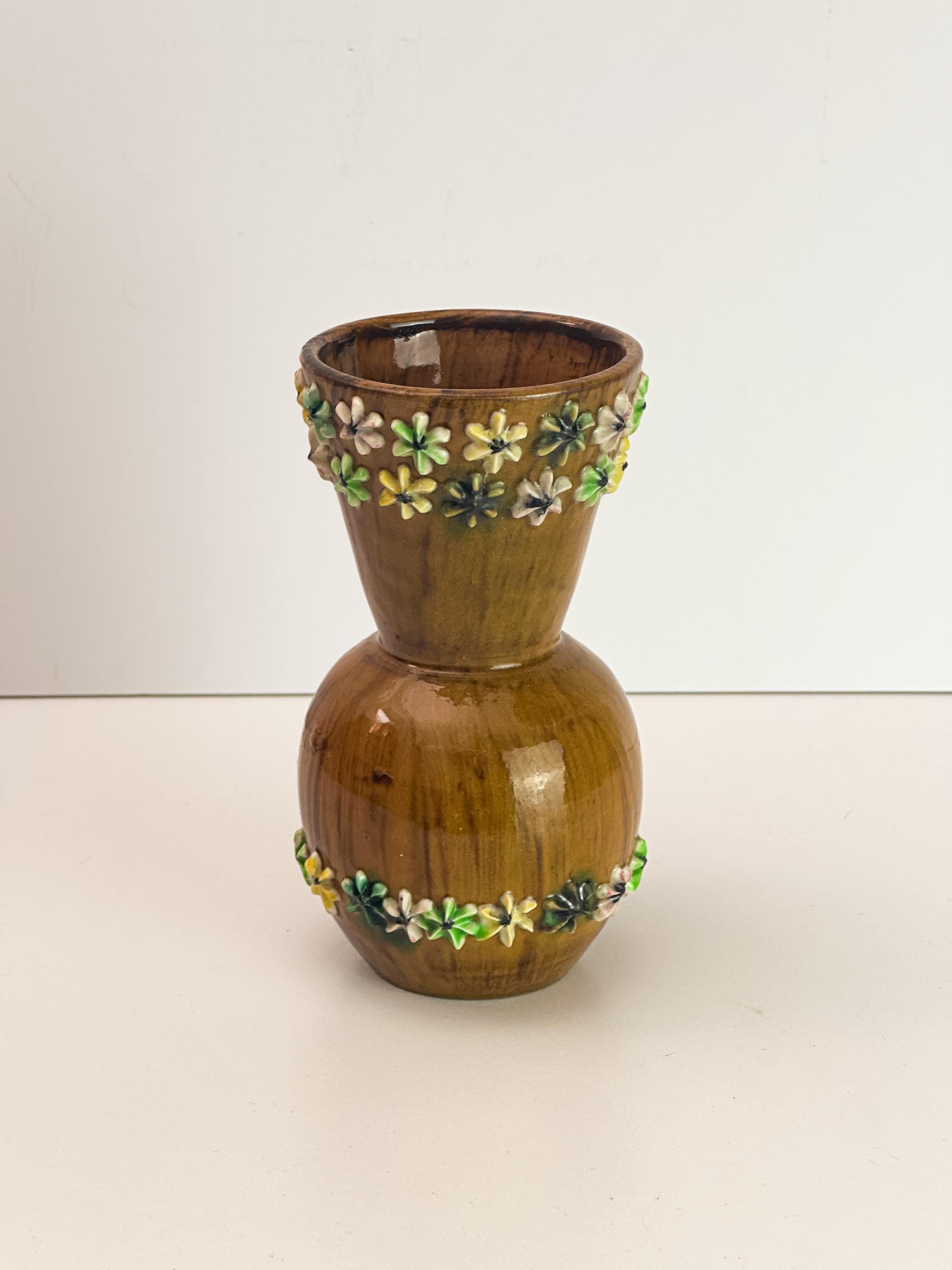 Jarrón italiano para capullos de cerámica con esmalte de imitación de bois, de Fratelli Fanciullacci c.1960 en Bueno estado para la venta en Glasgow, GB
