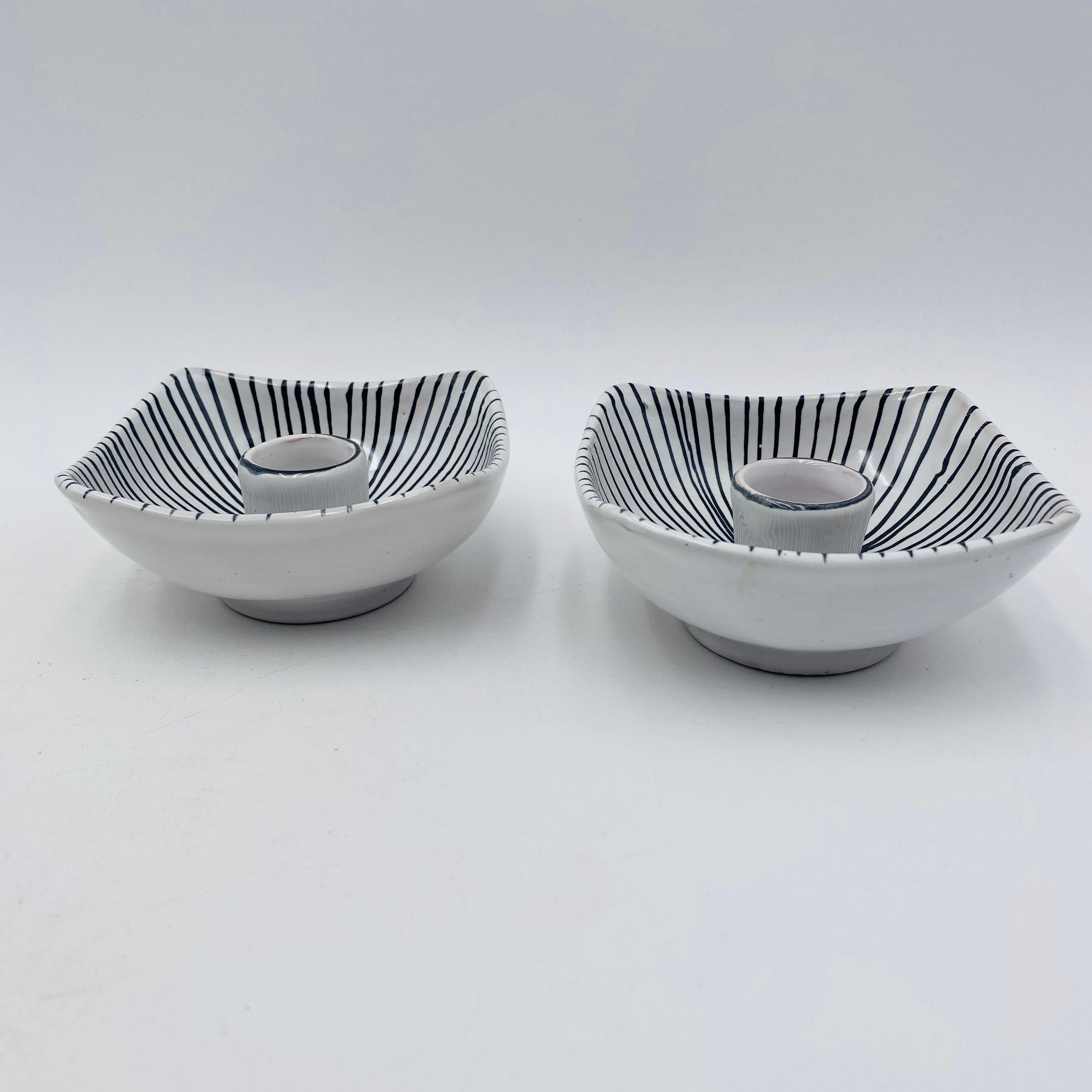 Mid-Century Modern Italian Ceramic Candlestick Holders Italy 1960s For Sale