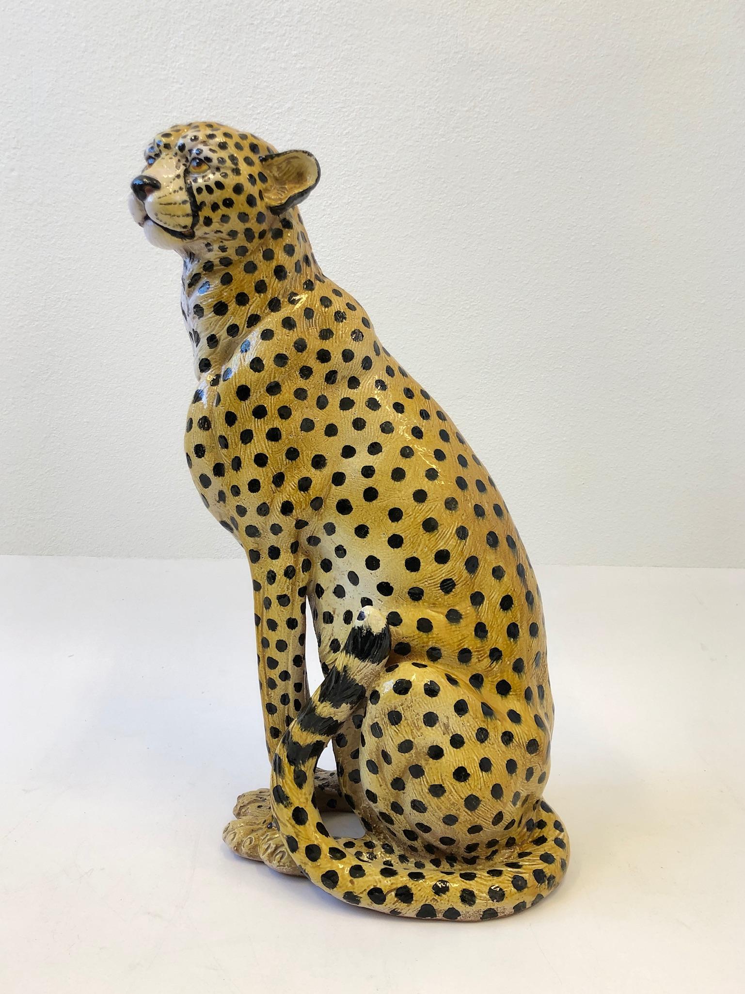 Italienische Gepard-Skulptur aus Keramik (Glasiert)