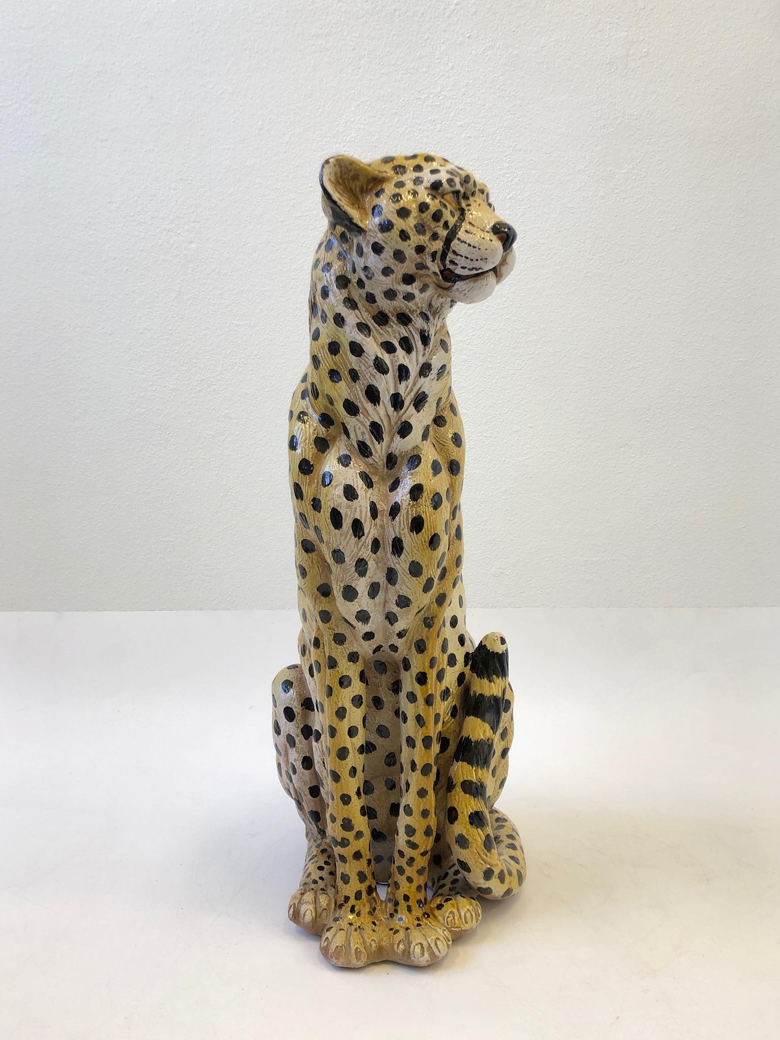 Glazed Italian Ceramic Cheetah Sculpture