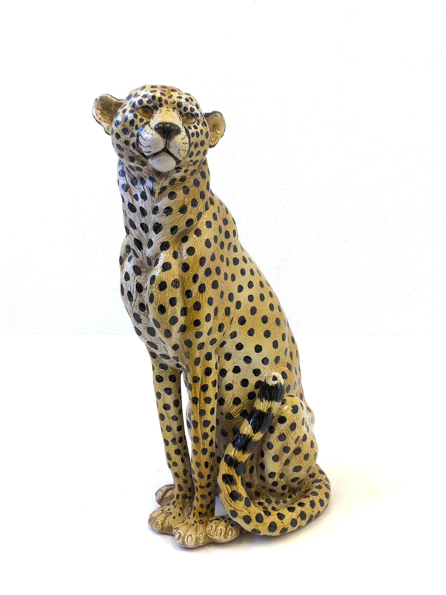 Italian Ceramic Cheetah Sculpture In Good Condition In Palm Springs, CA