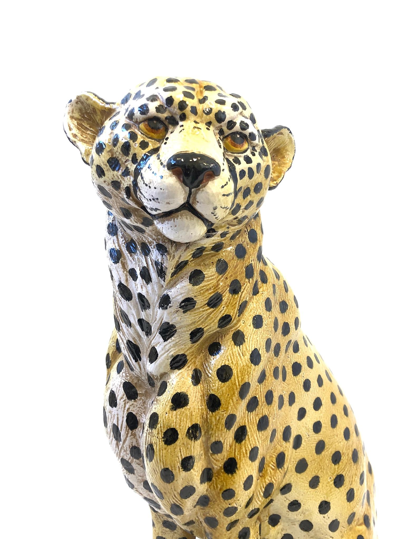 Mid-20th Century Italian Ceramic Cheetah Sculpture
