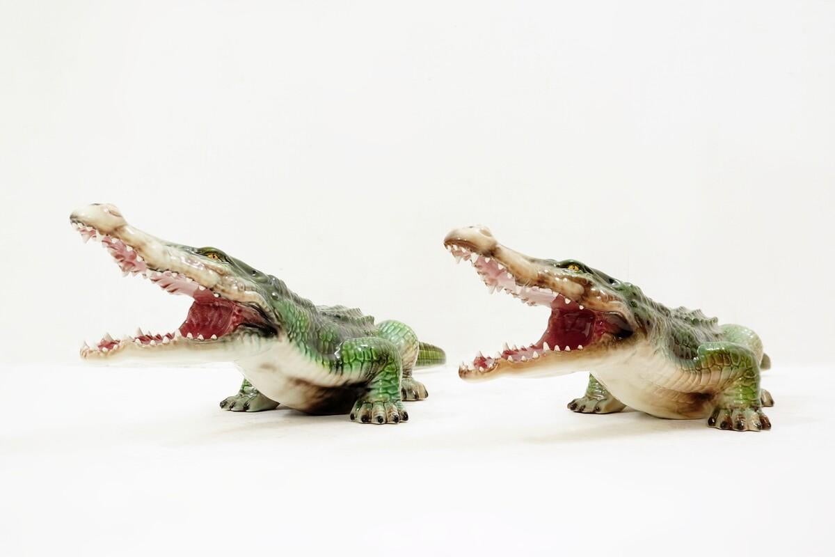 Italian Ceramic crocodile sculpture - a pair available.