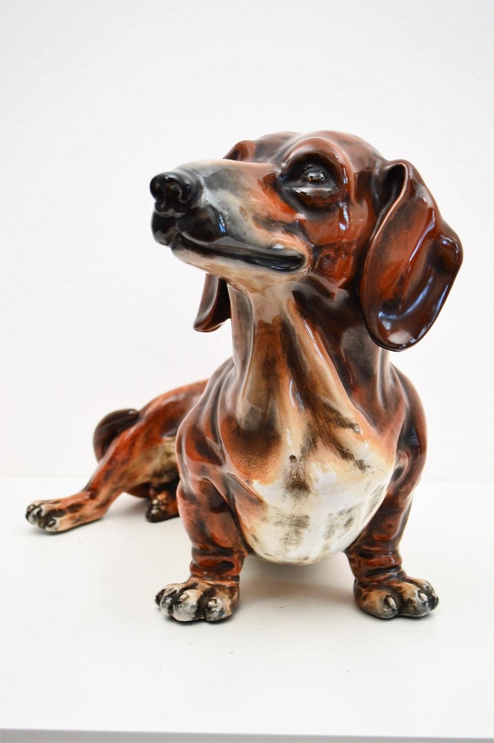 Italian Ceramic Dachshund Dog by Ugo Zaccagnini in Life-Size, 1960s 4