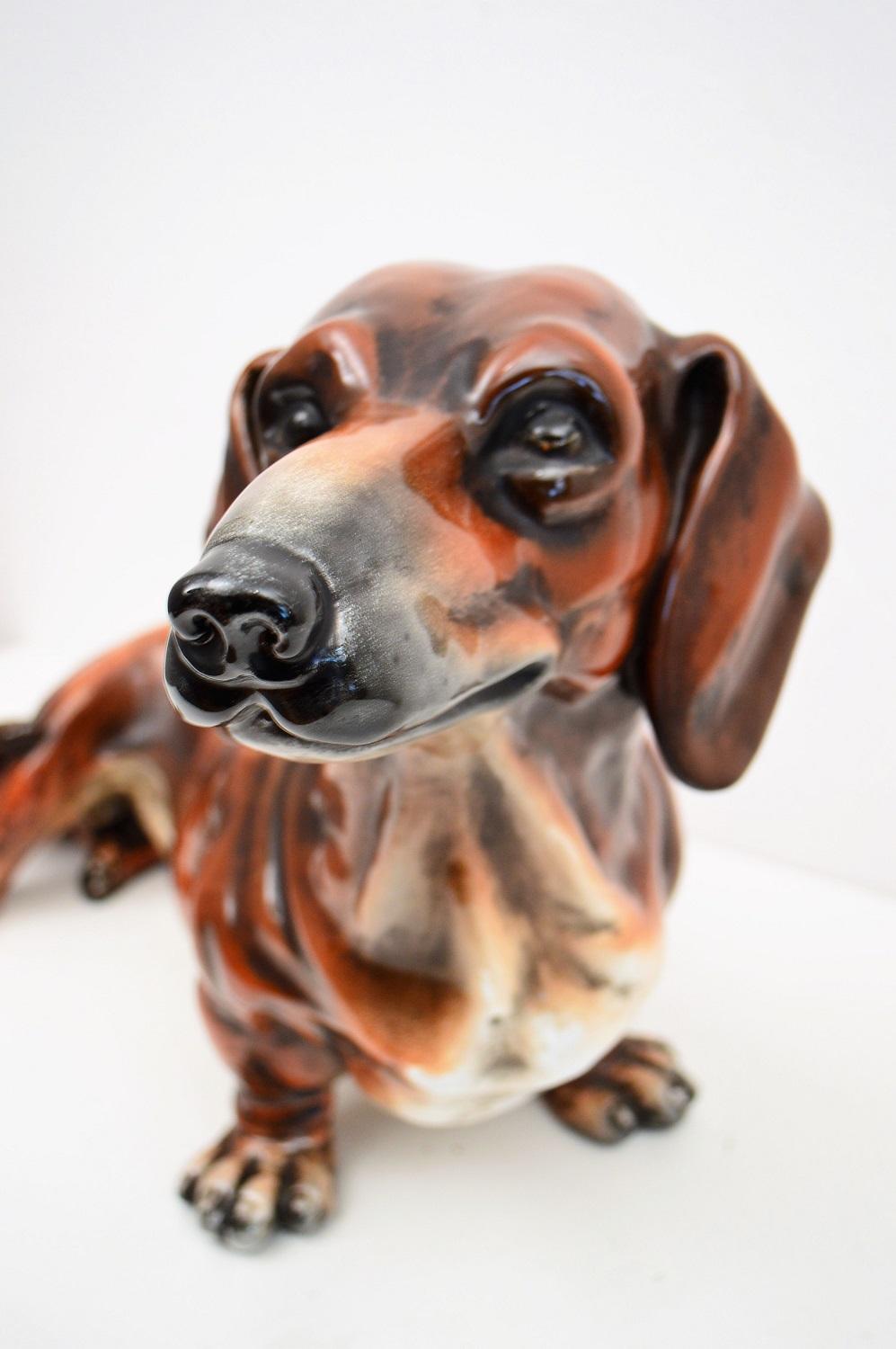 Hand-Painted Italian Ceramic Dachshund Dog by Ugo Zaccagnini in Life-Size, 1960s