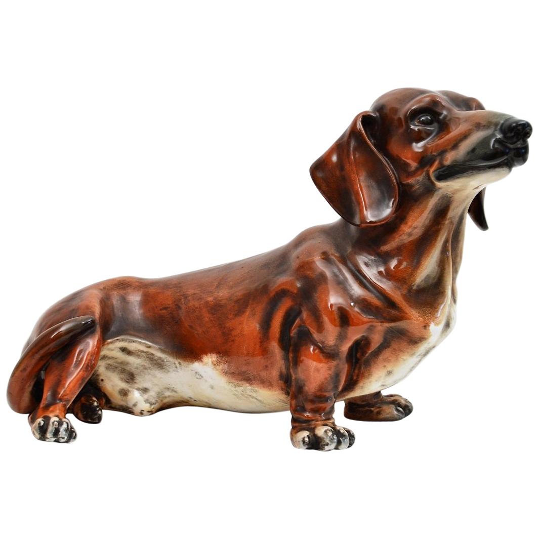 Italian Ceramic Dachshund Dog by Ugo Zaccagnini in Life-Size, 1960s