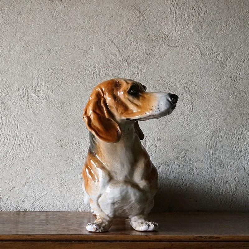 Mid-20th Century Life Sized Italian Ceramic Dachshund Sculpture, 1960s Mid Century Sausage Dog 