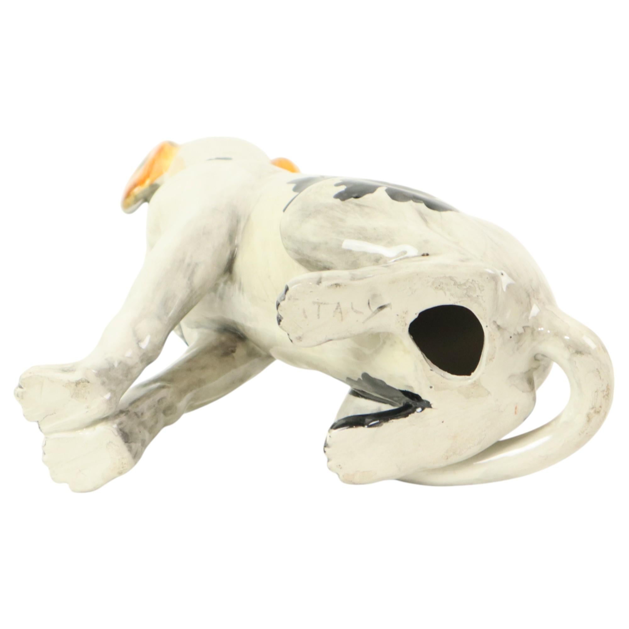 Statua di cane in ceramica italiana Scultura Craquelé Vintage 31cm in vendita 3