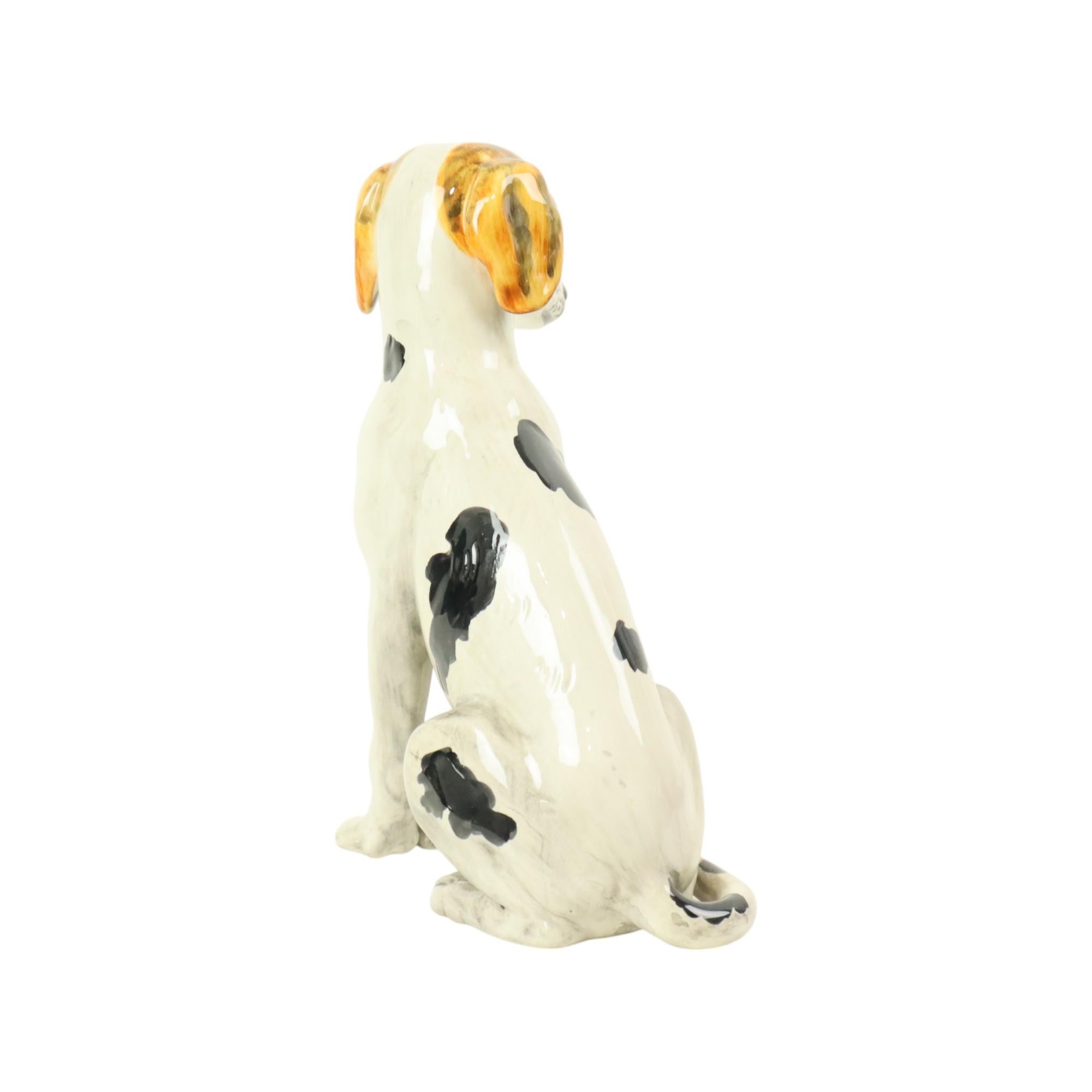 Italiano Statua di cane in ceramica italiana Scultura Craquelé Vintage 31cm in vendita