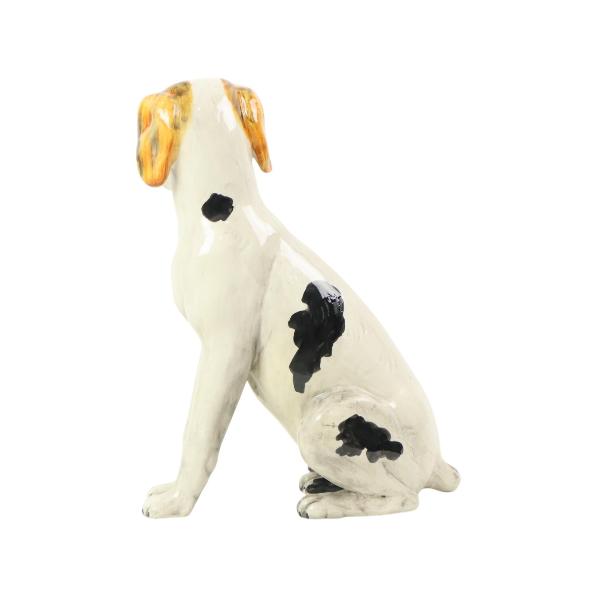 Smaltato Statua di cane in ceramica italiana Scultura Craquelé Vintage 31cm in vendita