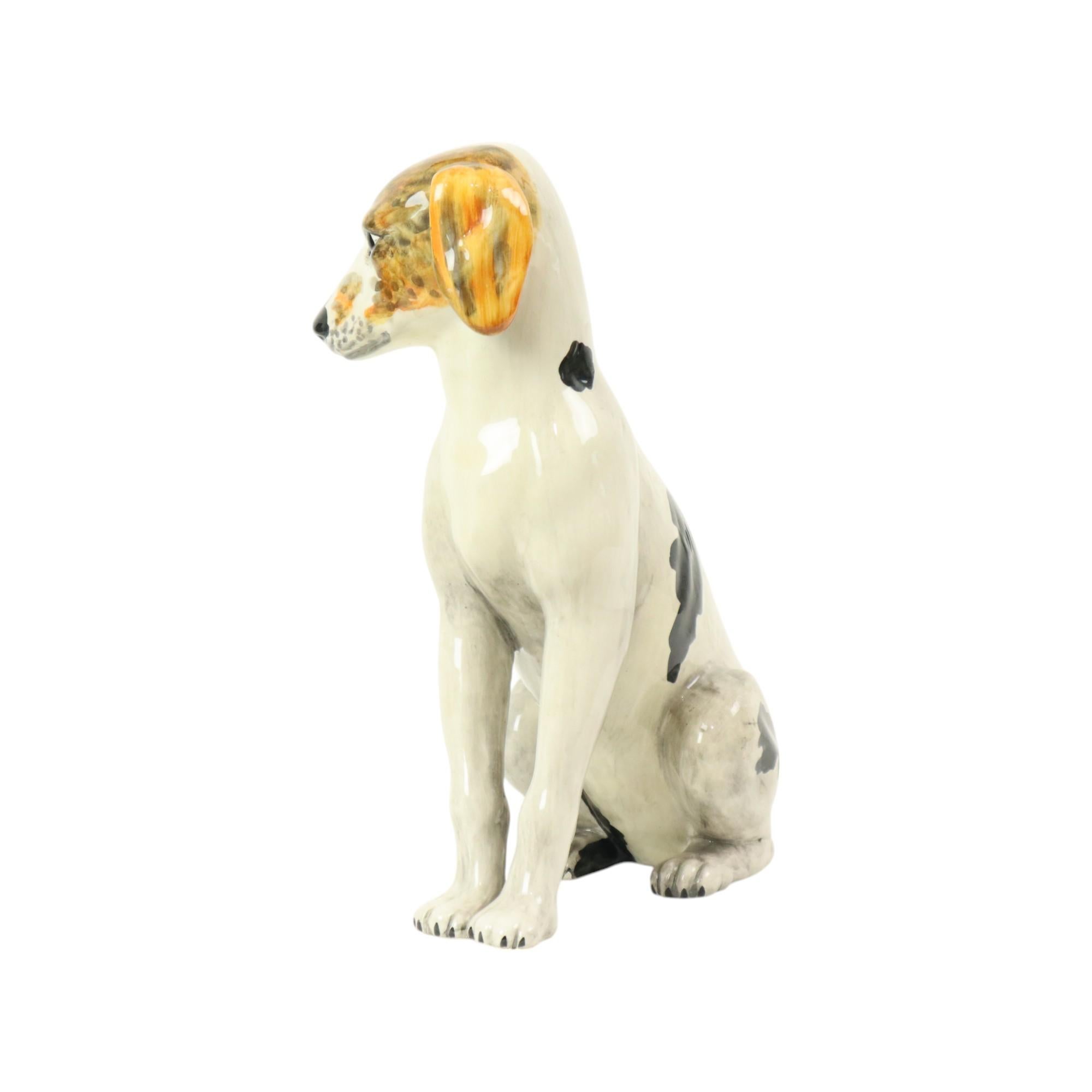 Statua di cane in ceramica italiana Scultura Craquelé Vintage 31cm In condizioni buone in vendita a Poperinge, BE