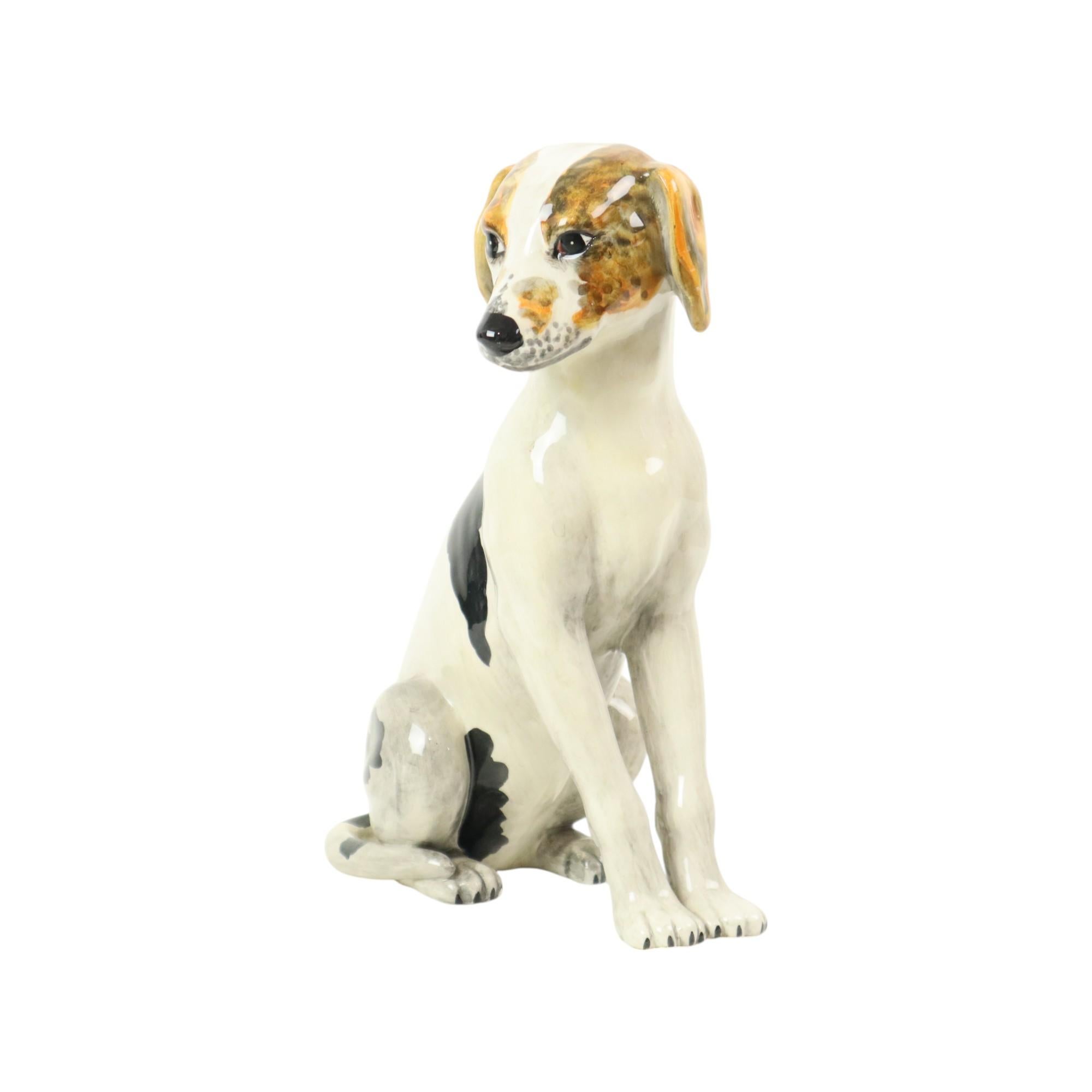 Fine XX secolo Statua di cane in ceramica italiana Scultura Craquelé Vintage 31cm in vendita
