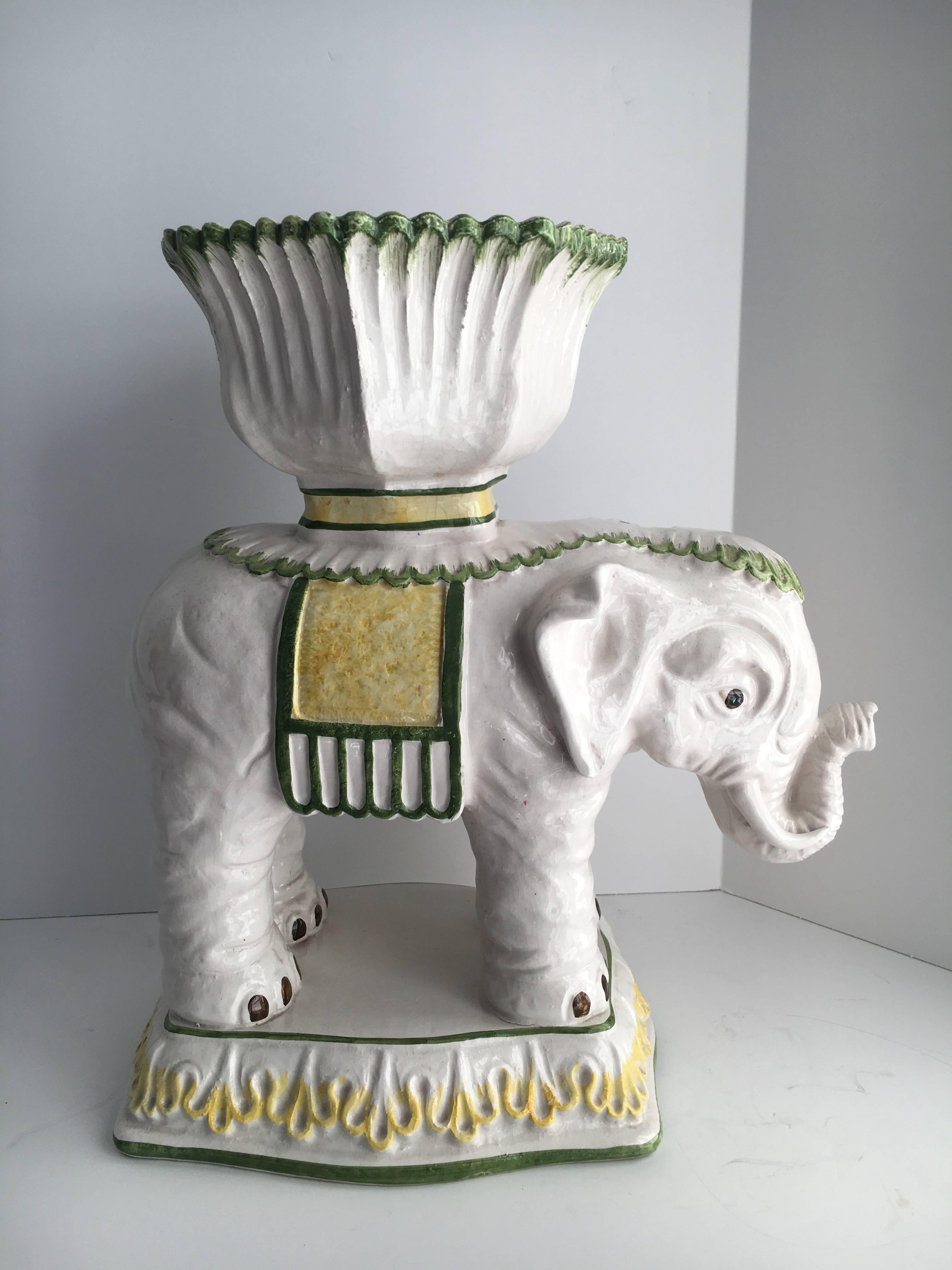 Mid-Century Modern Italian Ceramic Elephant Cachepot Planter