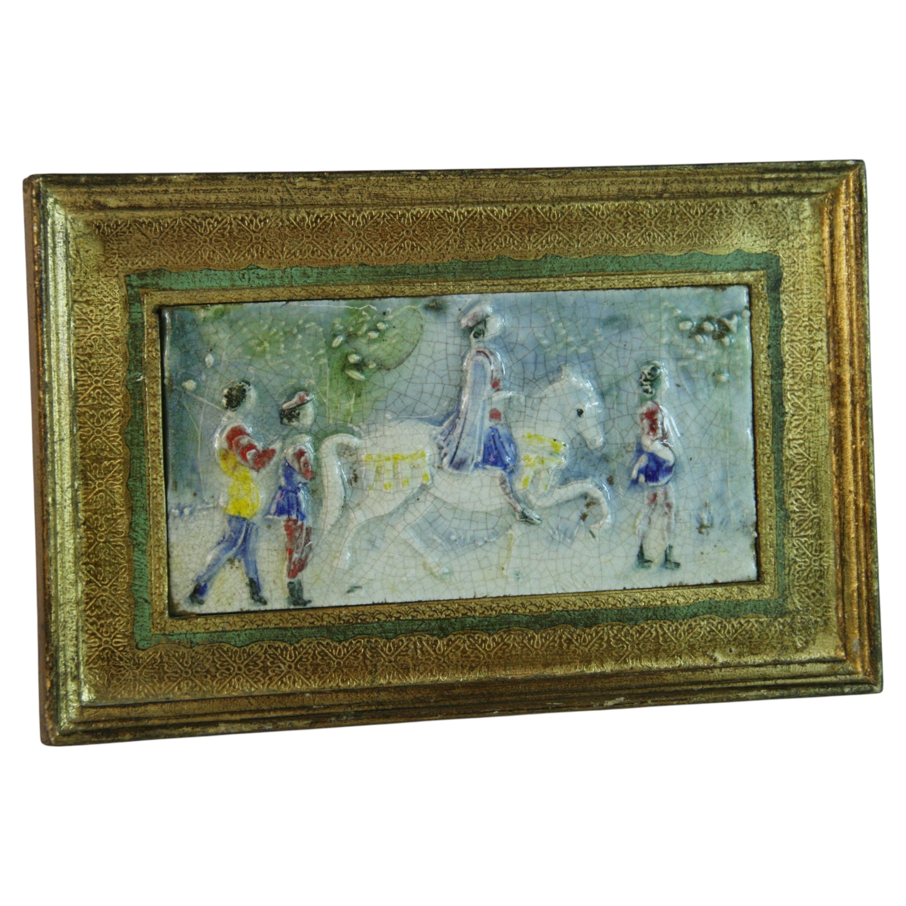 Italian Hand Painted Ceramic Equestrian Wall Plaque, 1950 Antique
