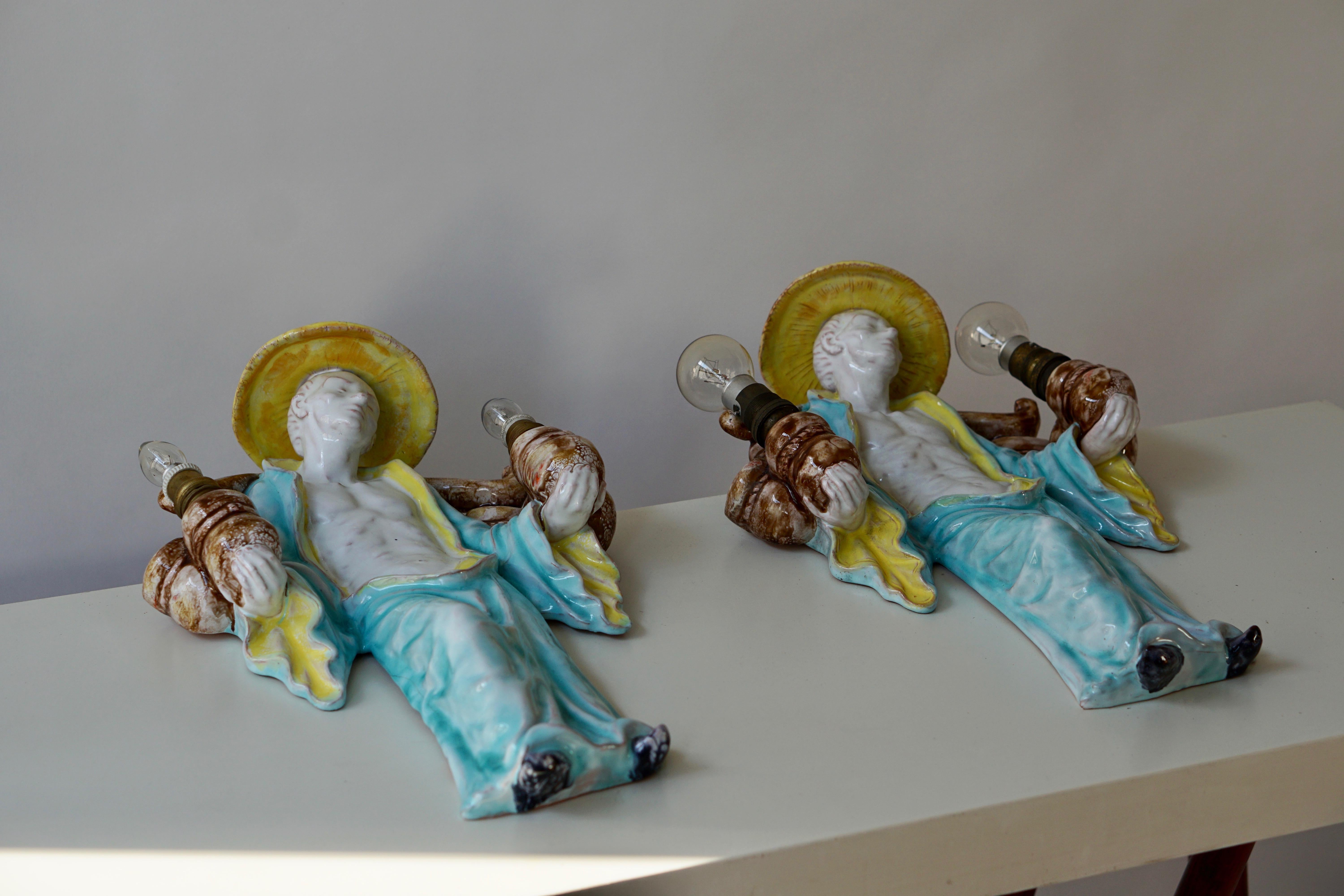 Italian Ceramic Figural Wall Sconces  8