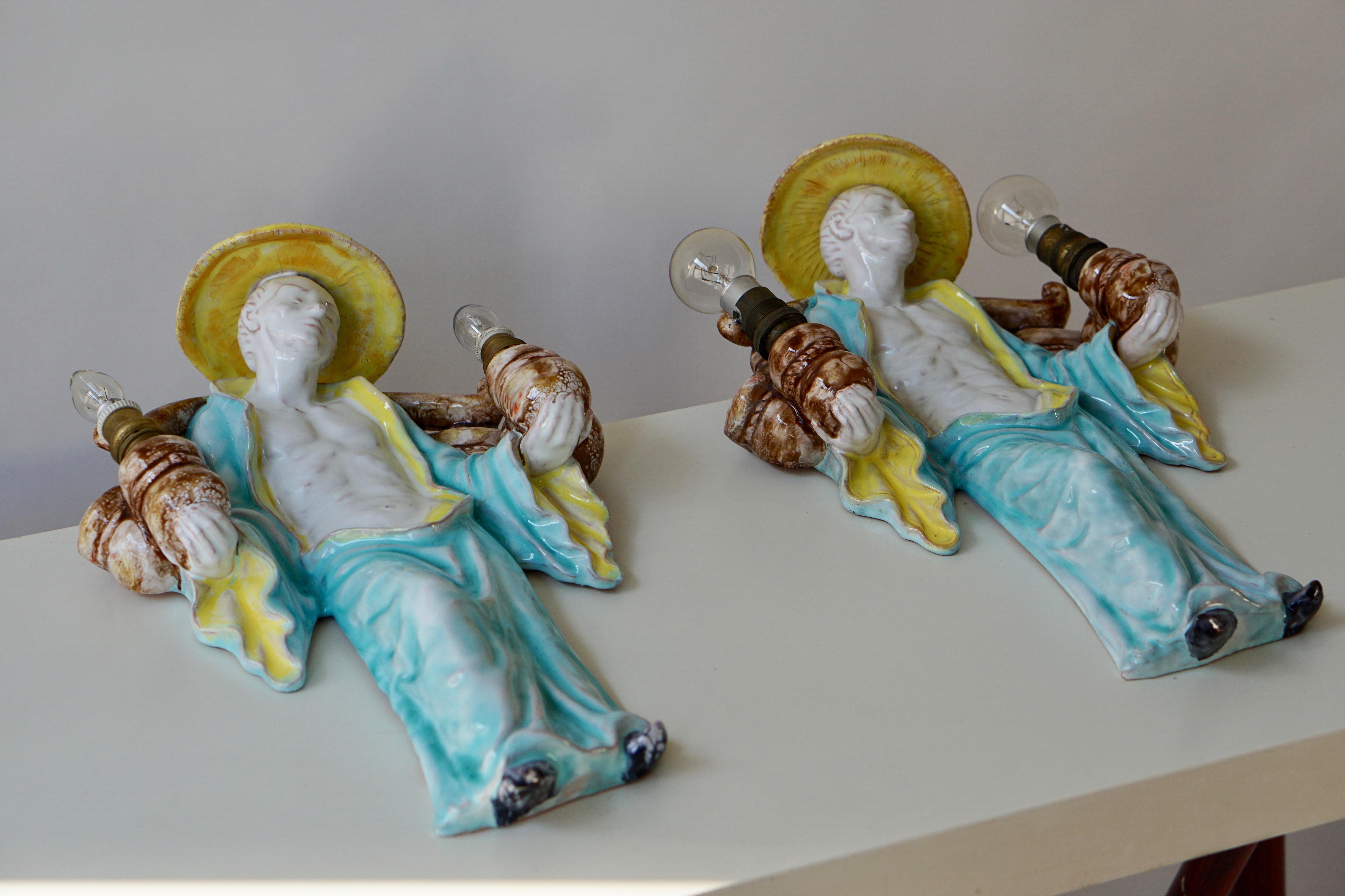 Italian Ceramic Figural Wall Sconces  In Good Condition In Antwerp, BE