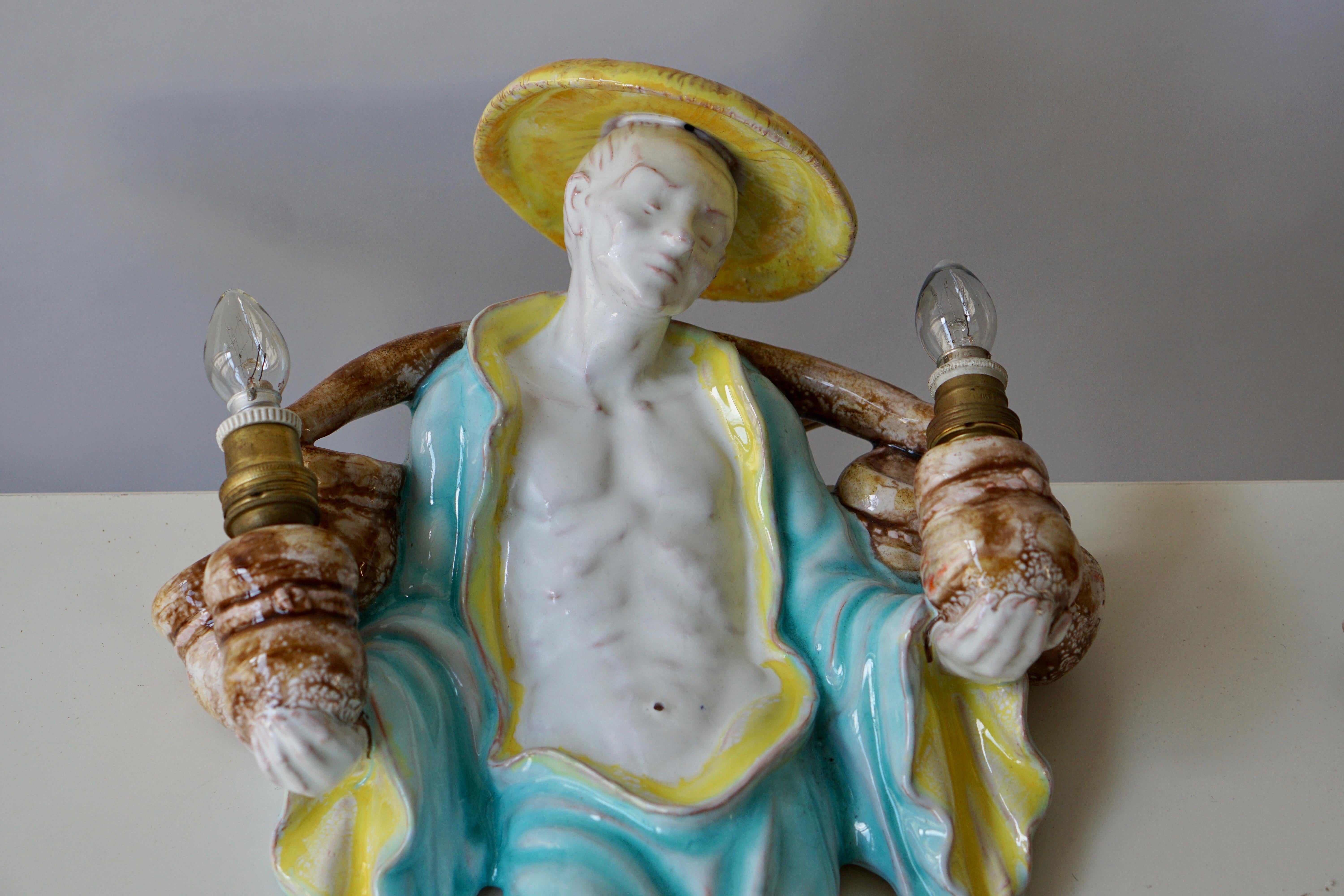 Italian Ceramic Figural Wall Sconces  1