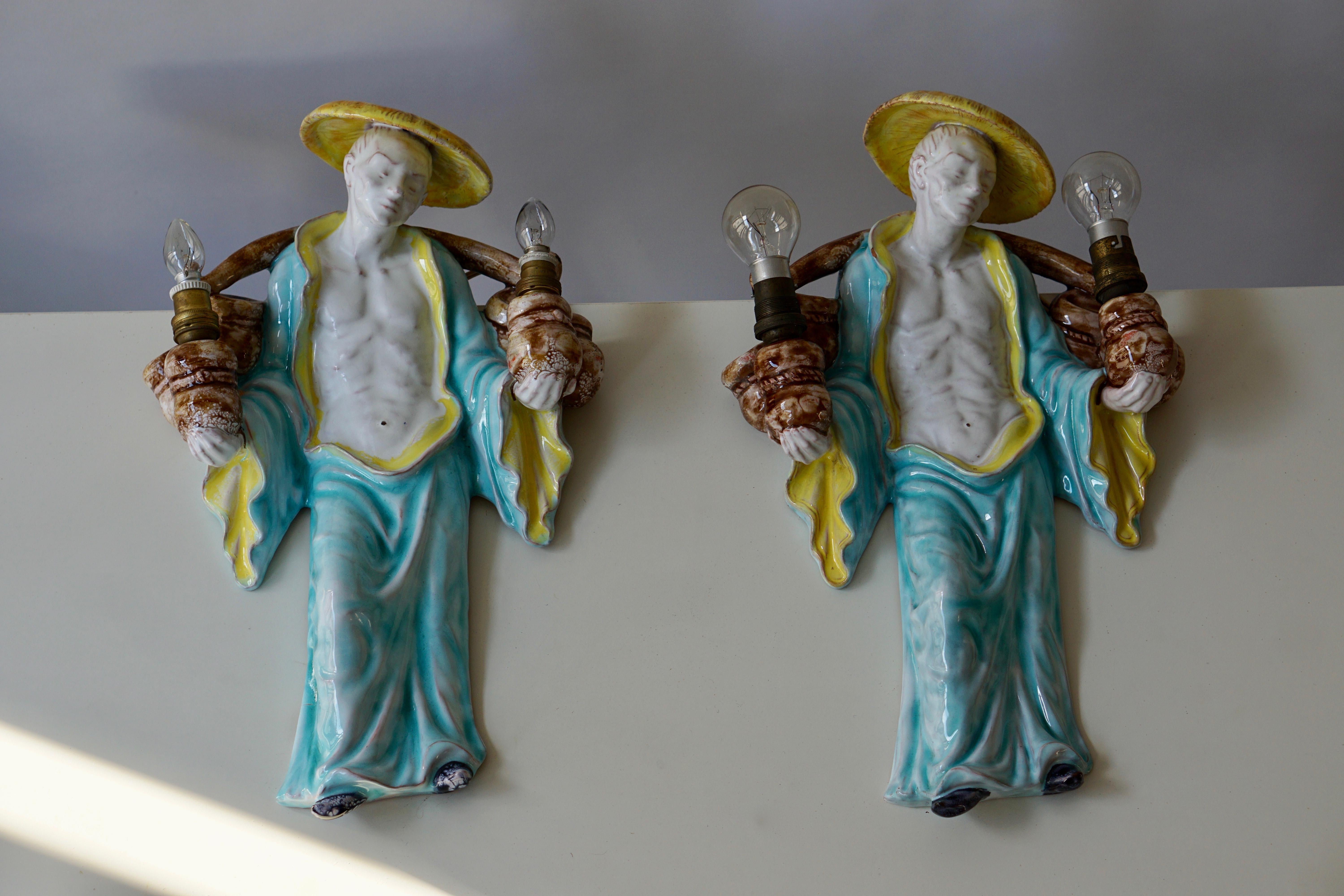 Italian Ceramic Figural Wall Sconces  3