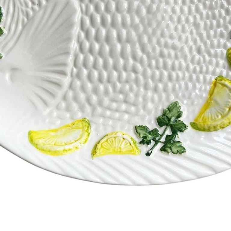 Italian Ceramic Fish Plate with Lemons Limes and Cilantro by Bassano Italy In Good Condition In Oklahoma City, OK