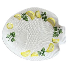 Italian Ceramic Fish Plate with Lemons Limes and Cilantro by Bassano Italy