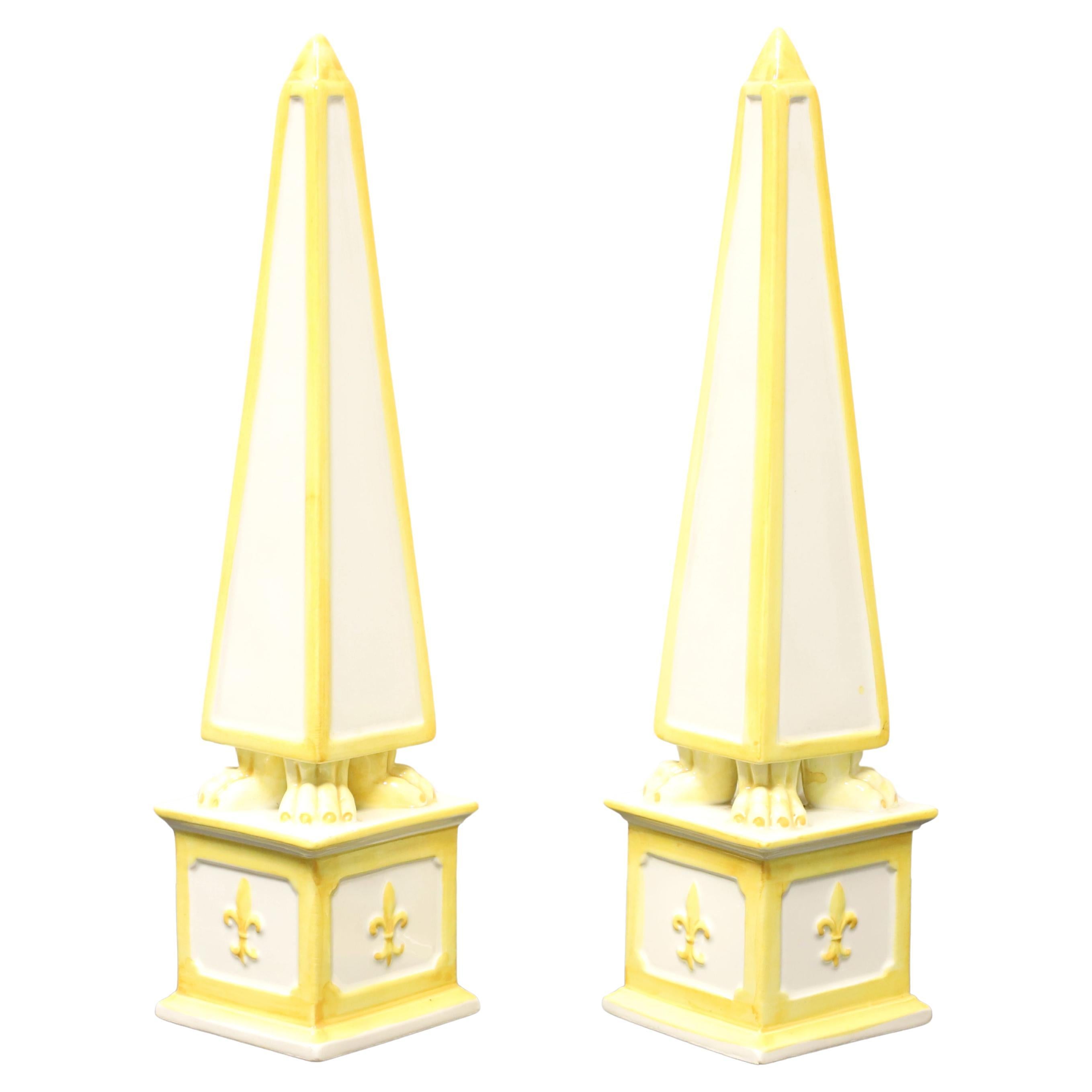 Italian Ceramic Fleur de Lis Obelisks - Pair