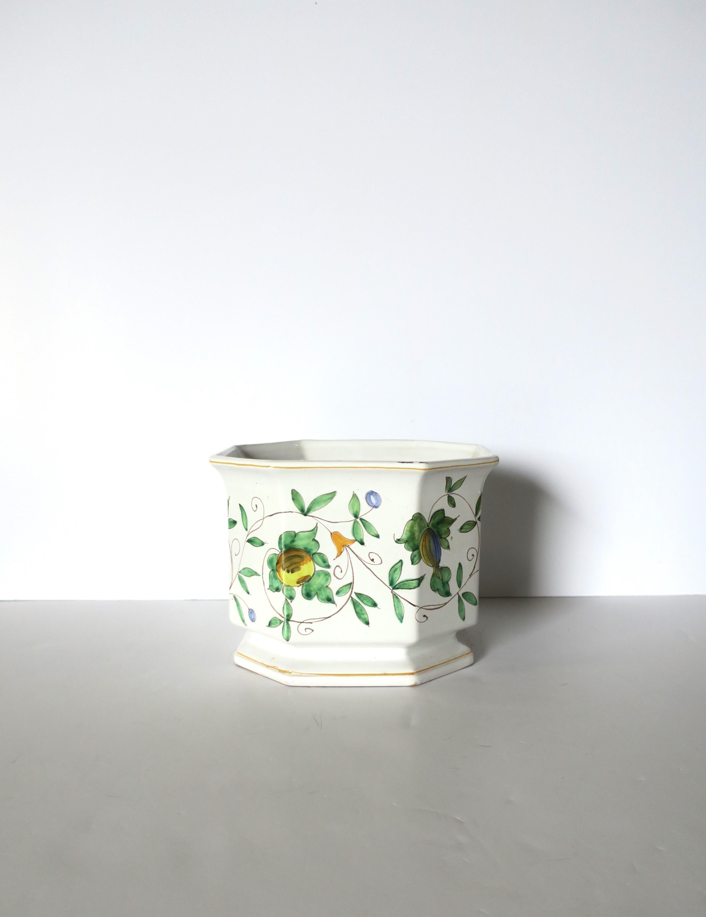 Glazed Italian Ceramic Flower or Plant Holder Planter Cachepot with Fruit & Vine Design For Sale