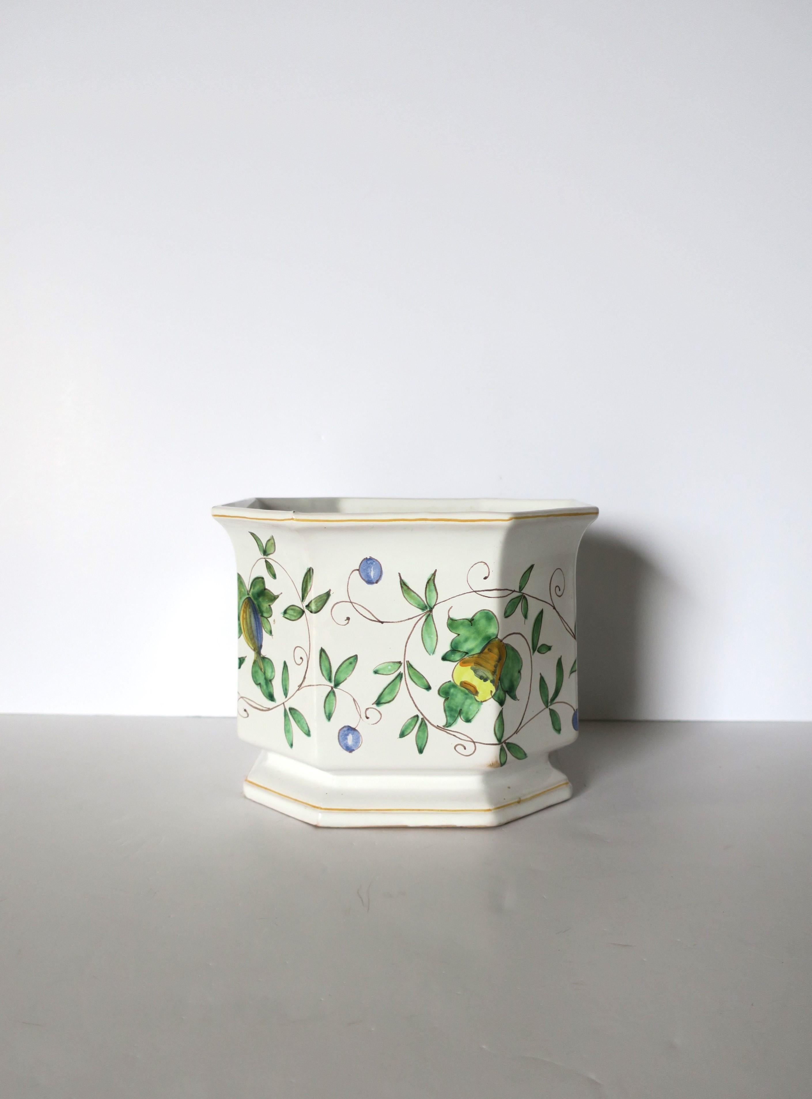 20th Century Italian Ceramic Flower or Plant Holder Planter Cachepot with Fruit & Vine Design For Sale