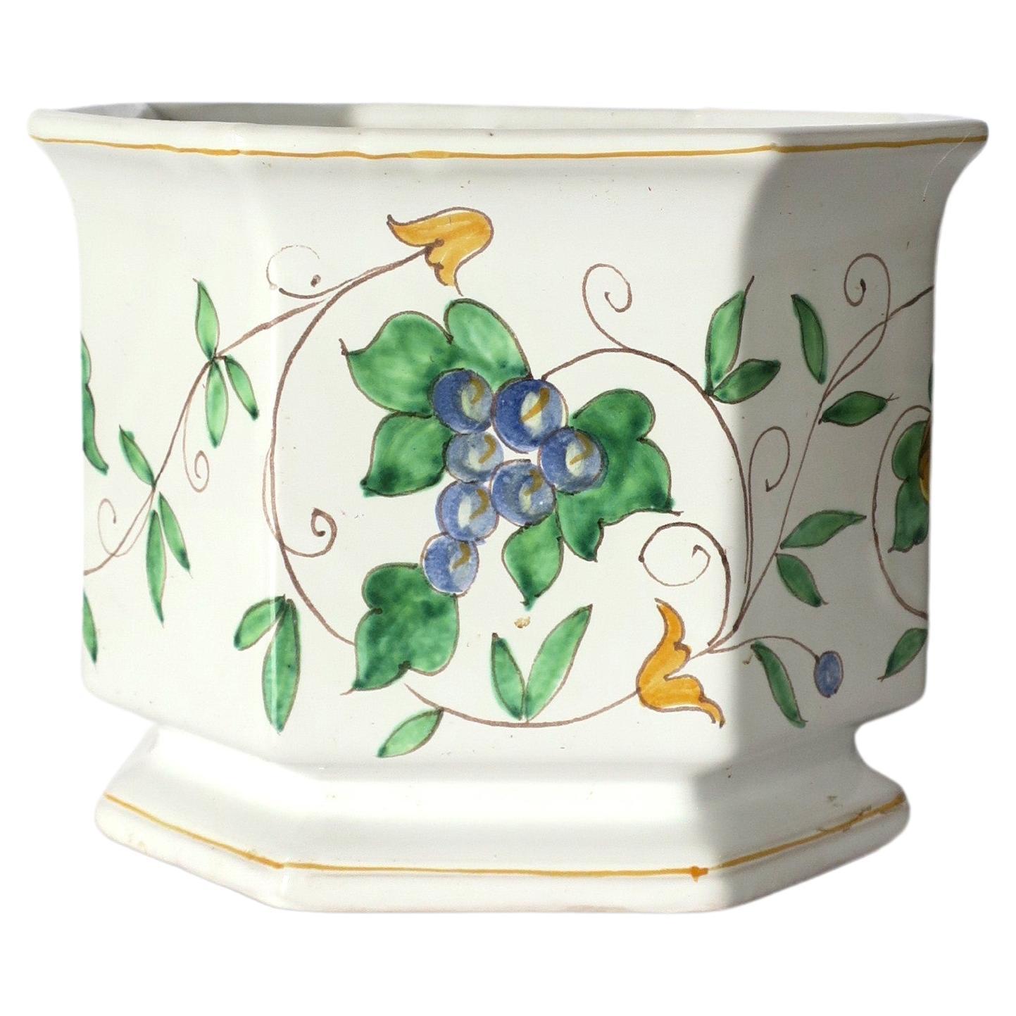 Italian Ceramic Flower or Plant Holder Planter Cachepot with Fruit & Vine Design For Sale