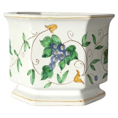 Italian Ceramic Flower or Plant Holder Planter Cachepot with Fruit & Vine Design