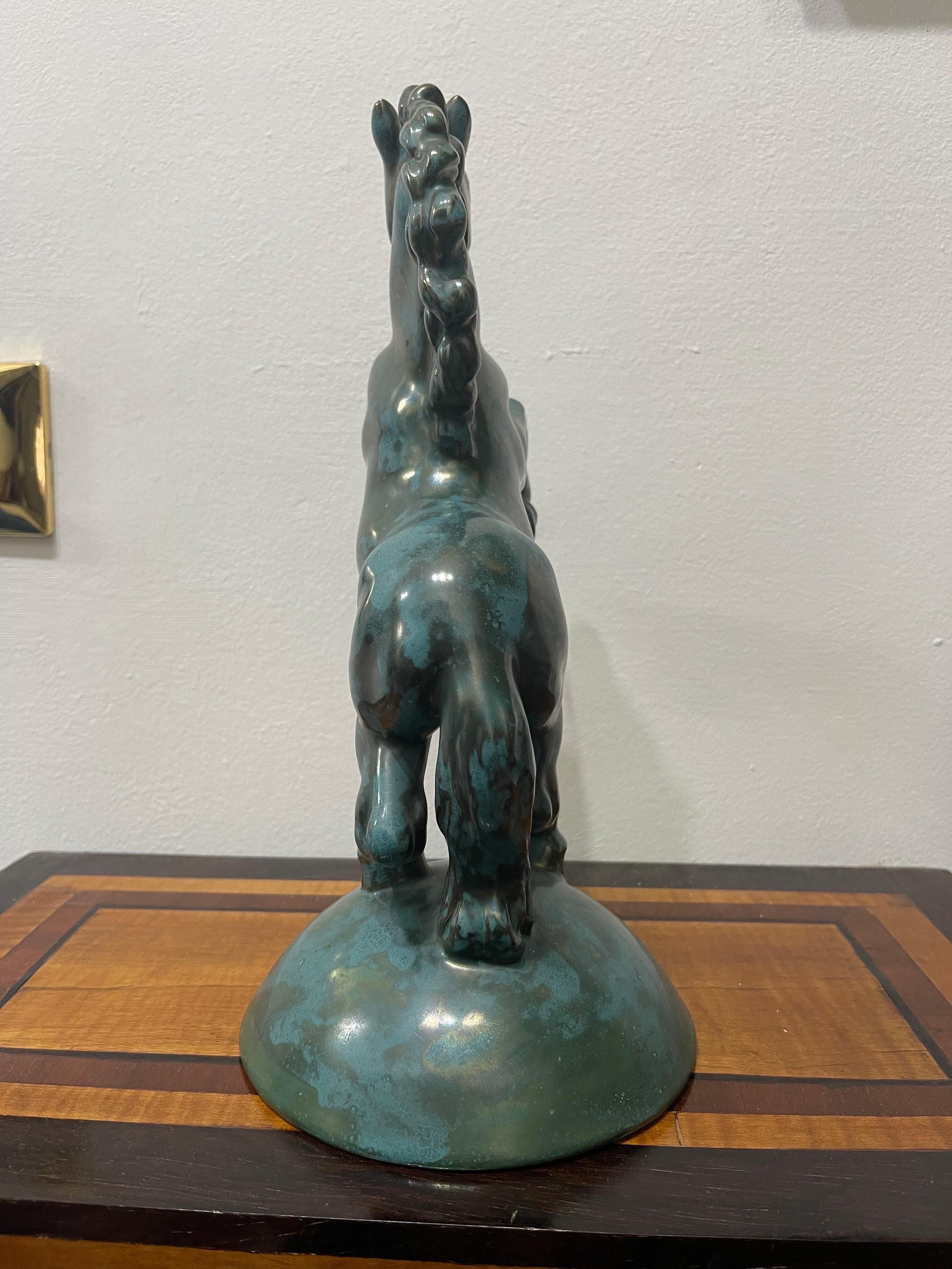 Ceramic Italian ceramic from 1940 Green glazed horse sculpture Perugia manufacture For Sale