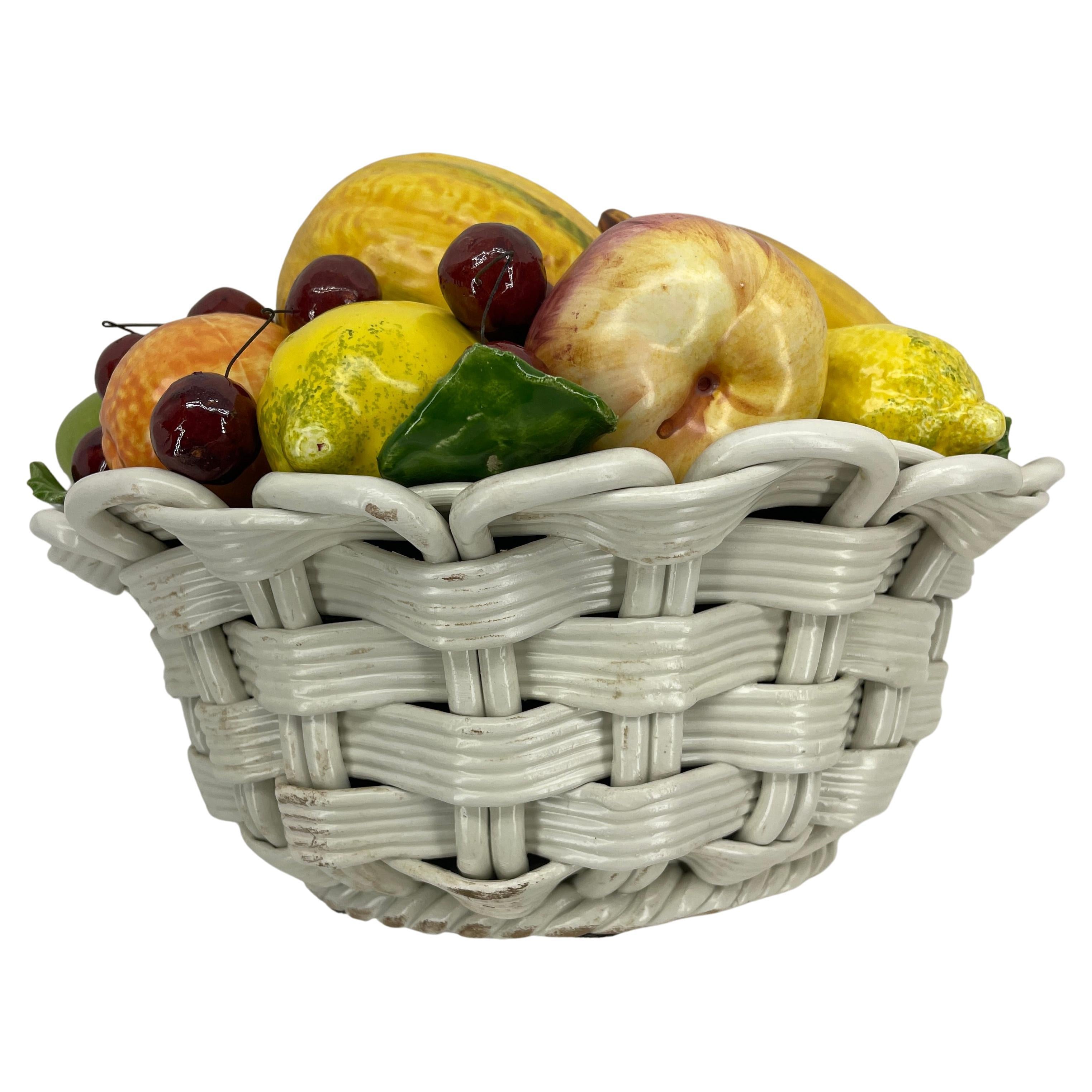  Italian Ceramic Fruit Basket Compote Centerpiece For Sale 1